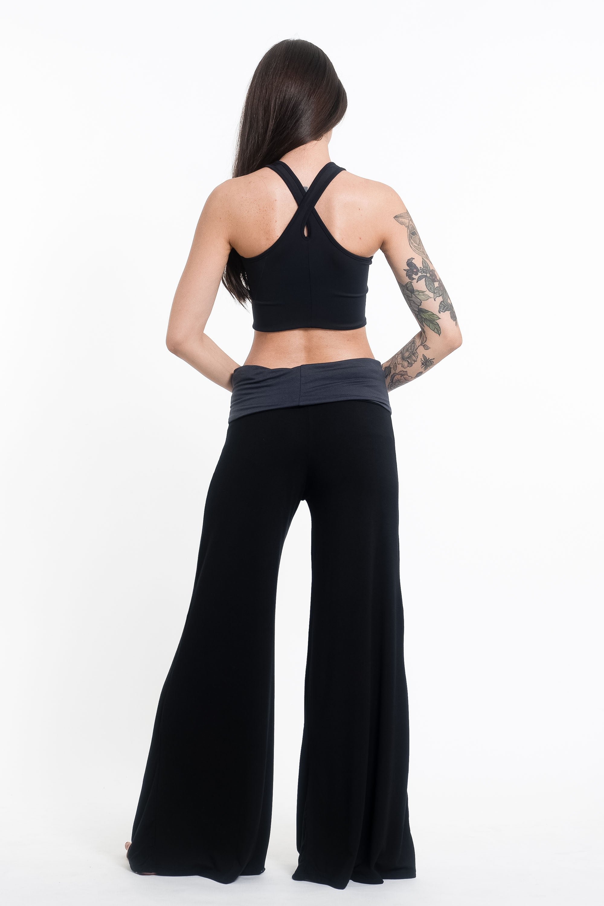 Mandala Print Wide Leg Palazzo Harem Pants Cotton Spandex in Black