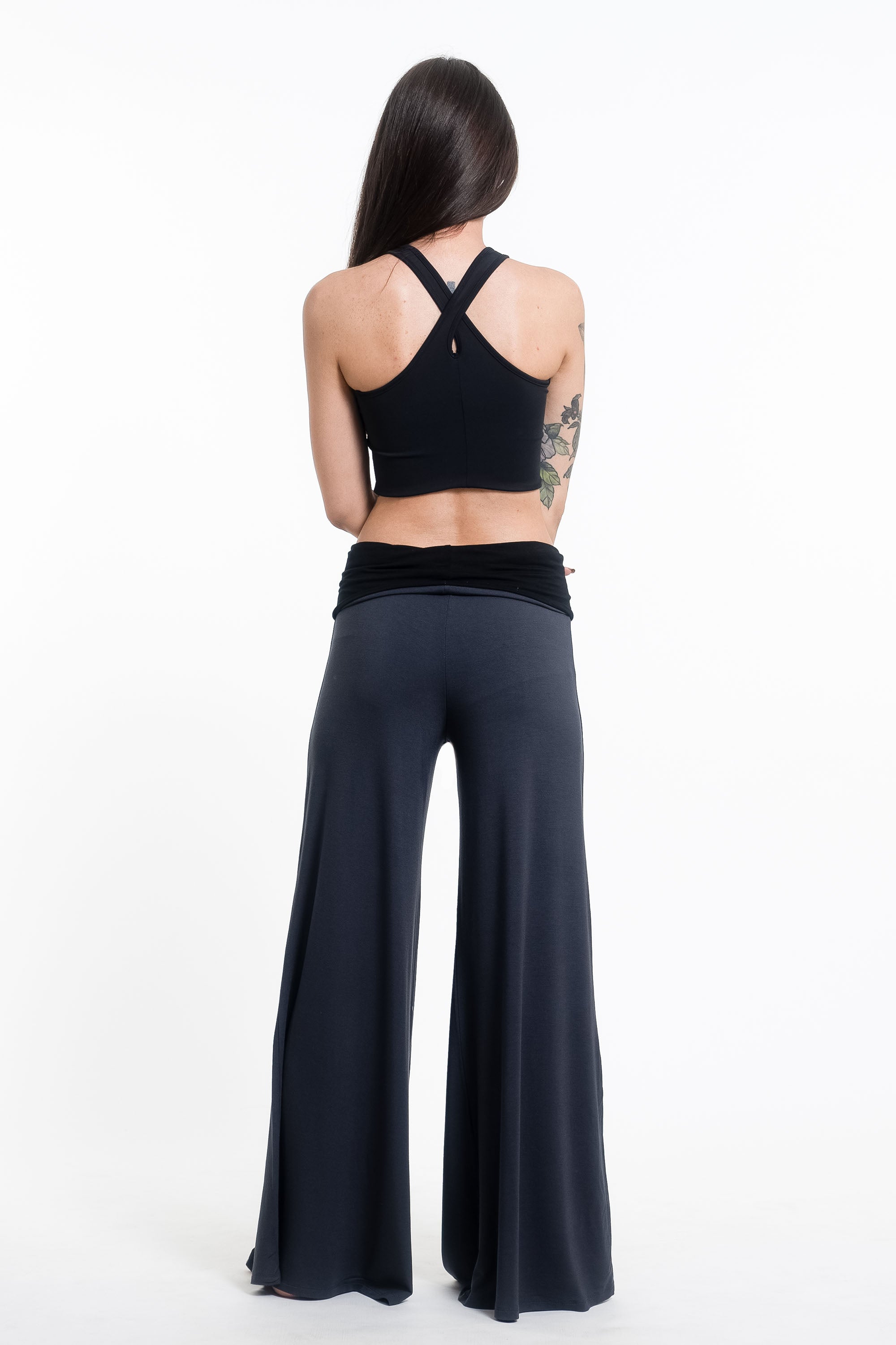 Sun Moon Print Wide Leg Palazzo Harem Pants Cotton Spandex in Gray