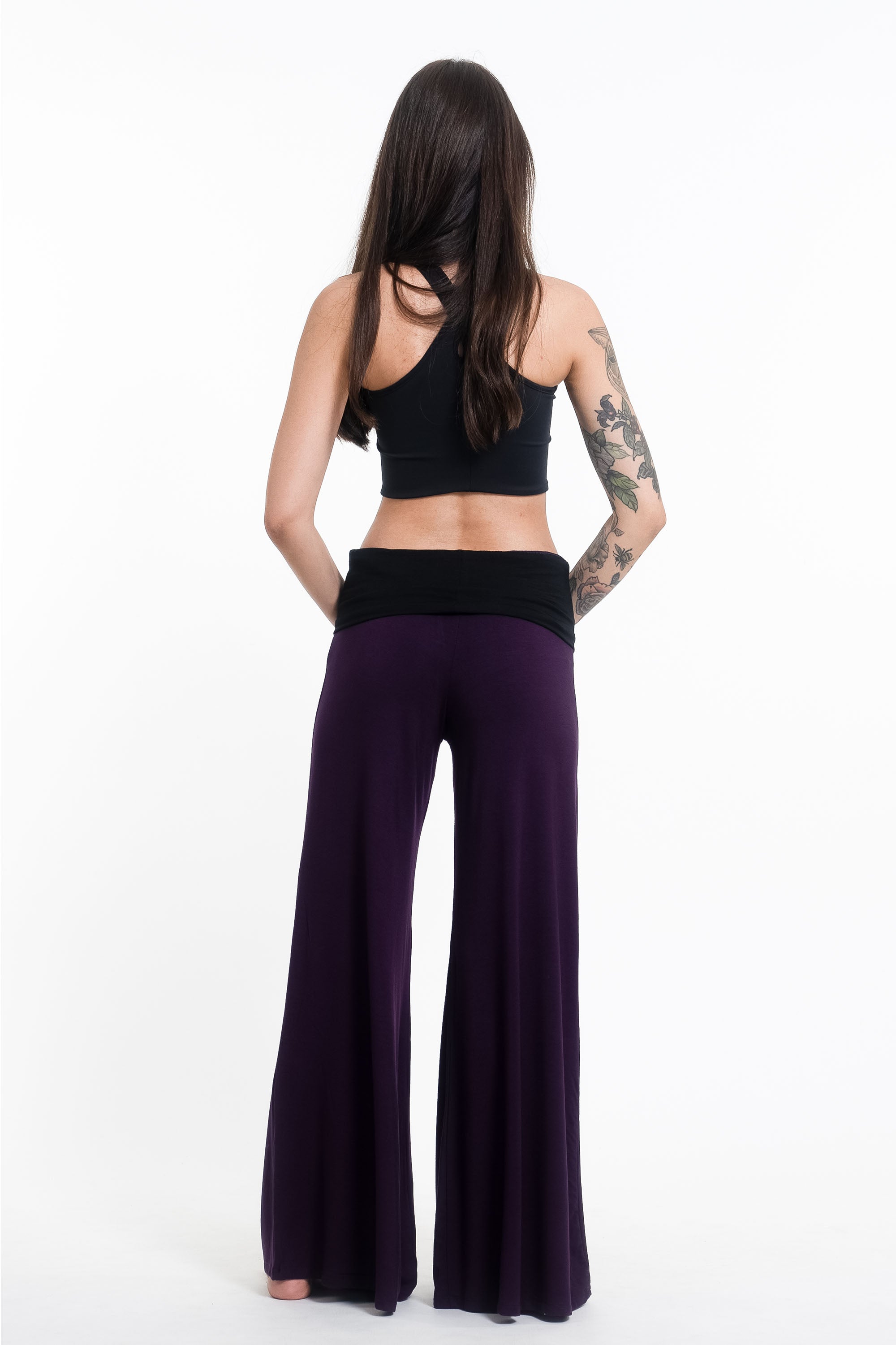 Sun Moon Print Wide Leg Palazzo Harem Pants Cotton Spandex in Purple