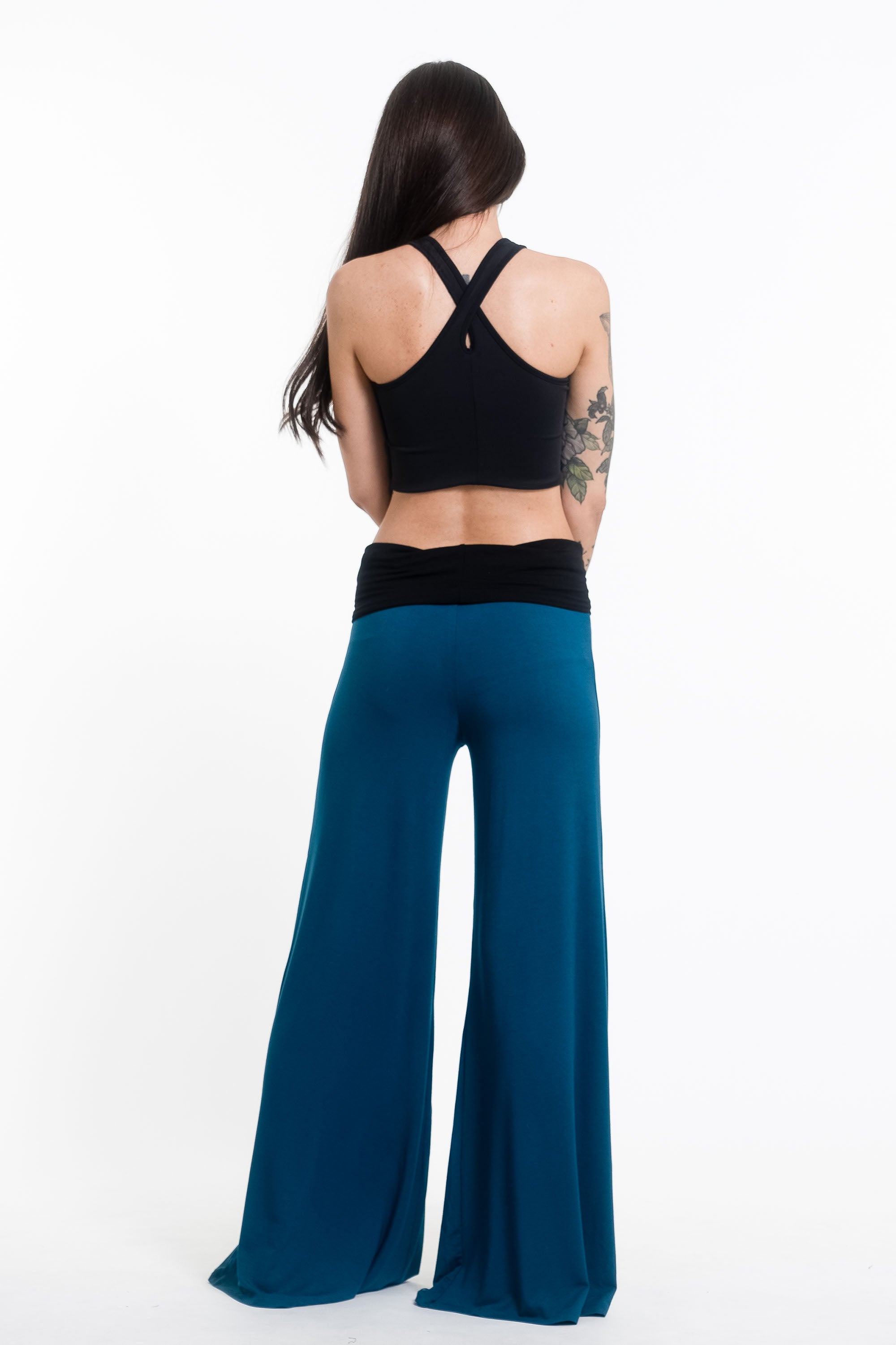 Sun Moon Print Wide Leg Palazzo Harem Pants Cotton Spandex in Turquoise