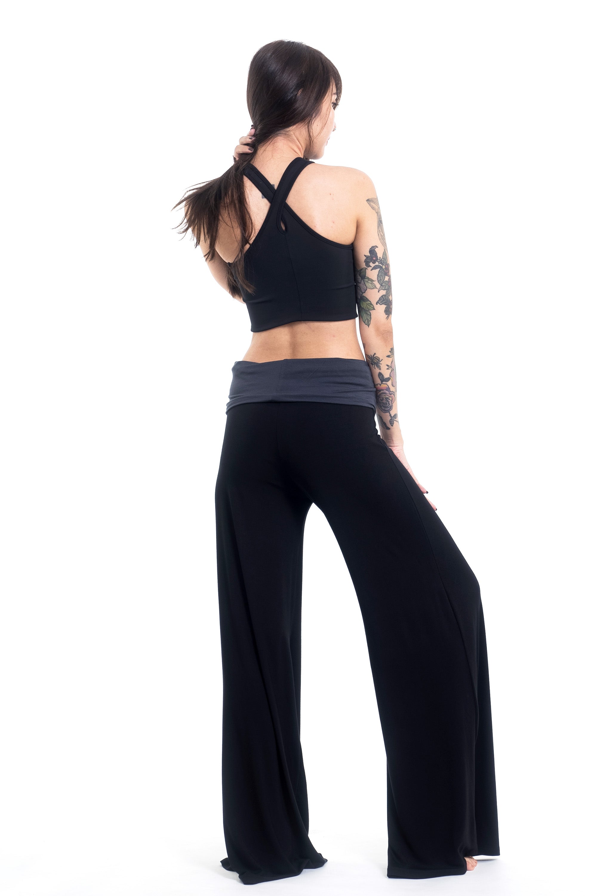 Skulls Print Wide Leg Palazzo Harem Pants Cotton Spandex in Black