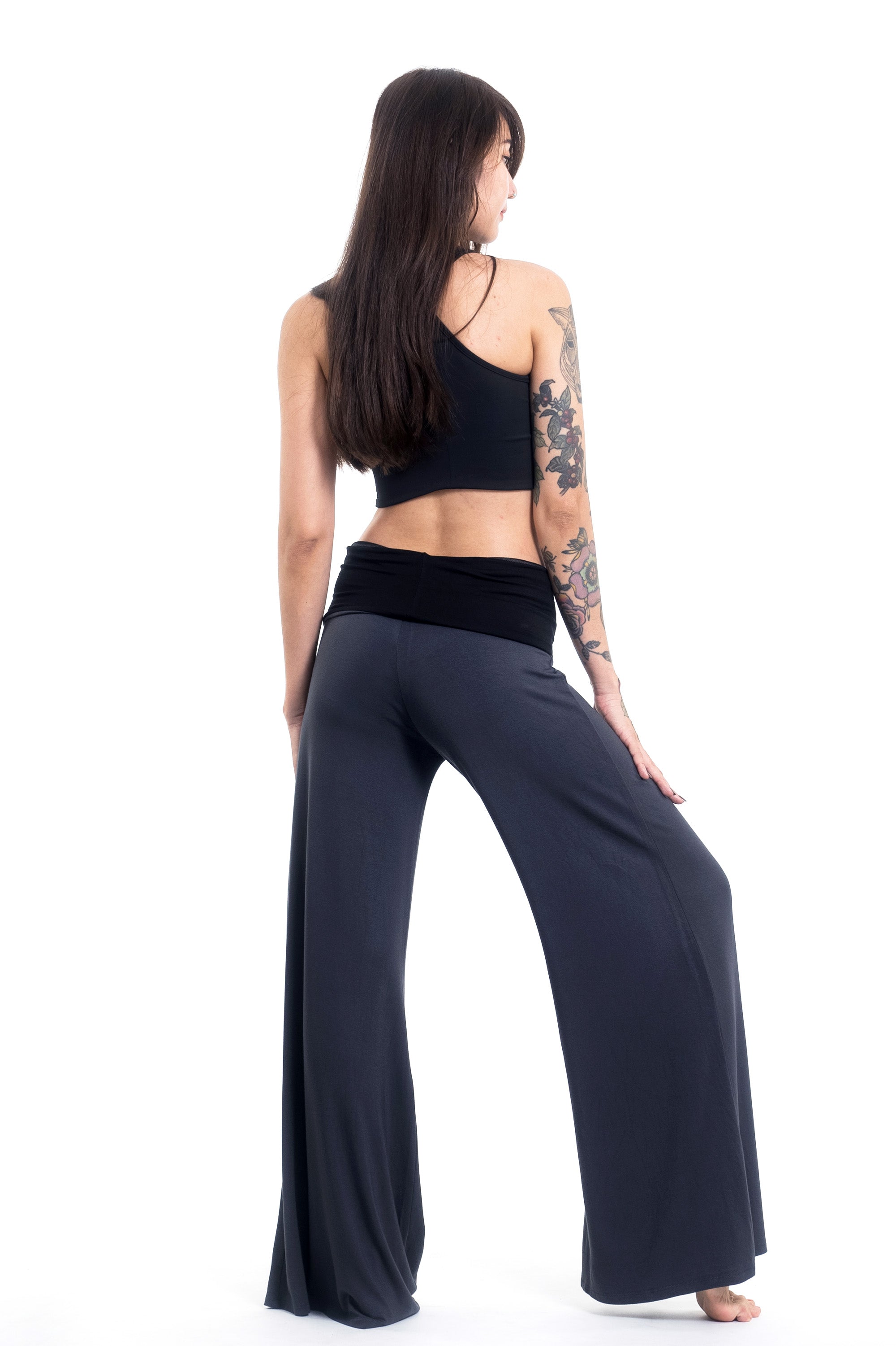 Skulls Print Wide Leg Palazzo Harem Pants Cotton Spandex in Gray