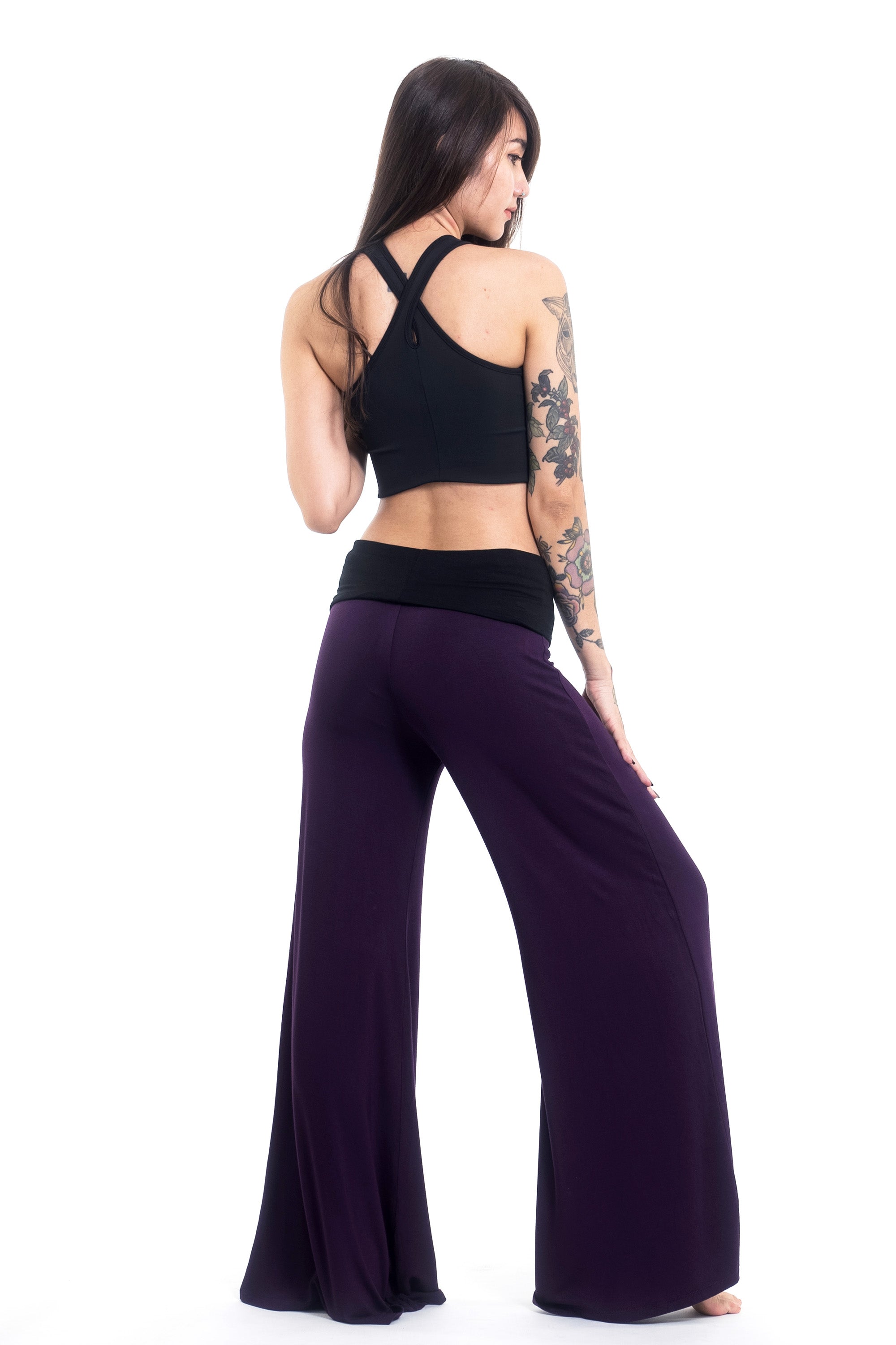 Skulls Print Wide Leg Palazzo Harem Pants Cotton Spandex in Purple