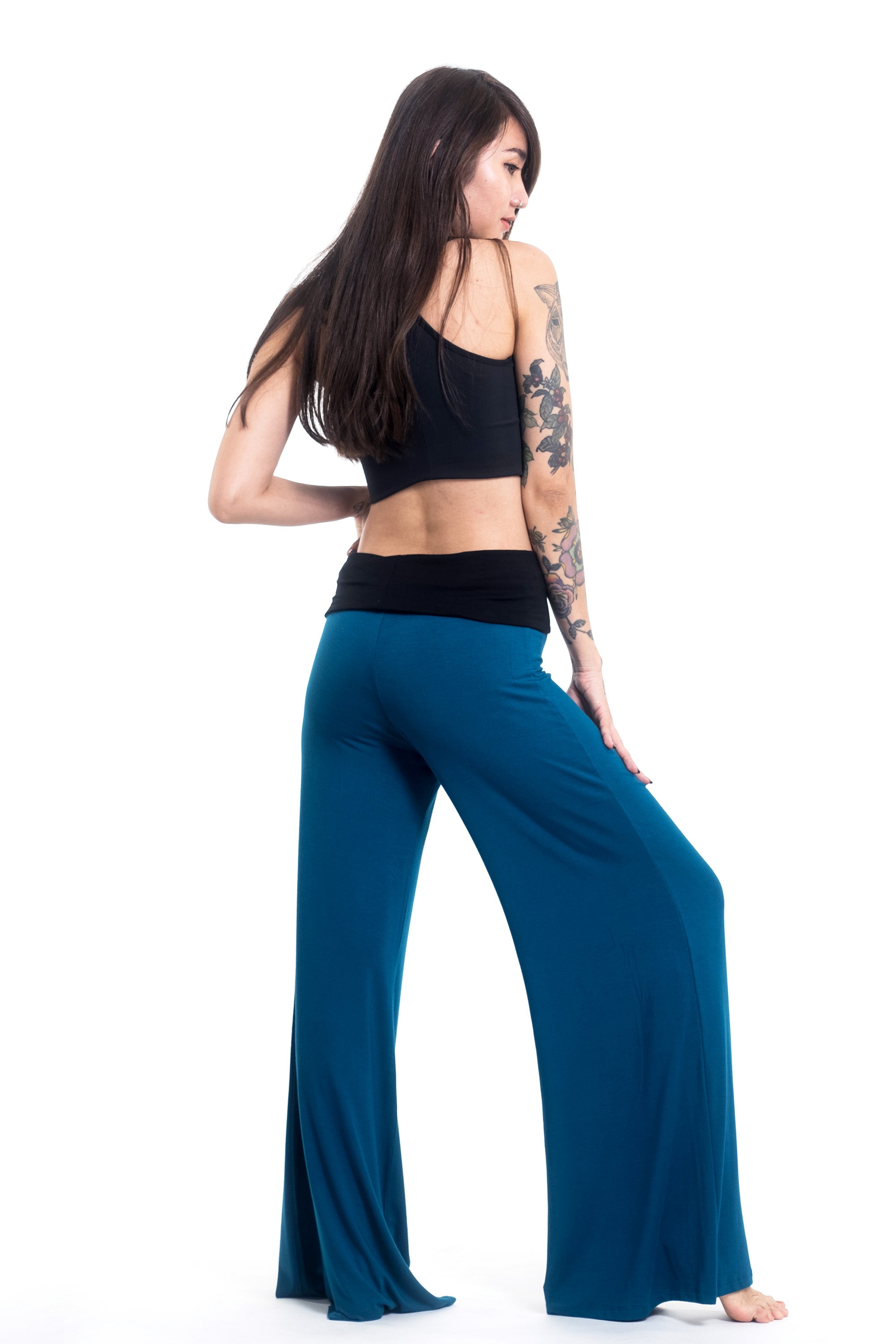Skulls Print Wide Leg Palazzo Harem Pants Cotton Spandex in Turquoise