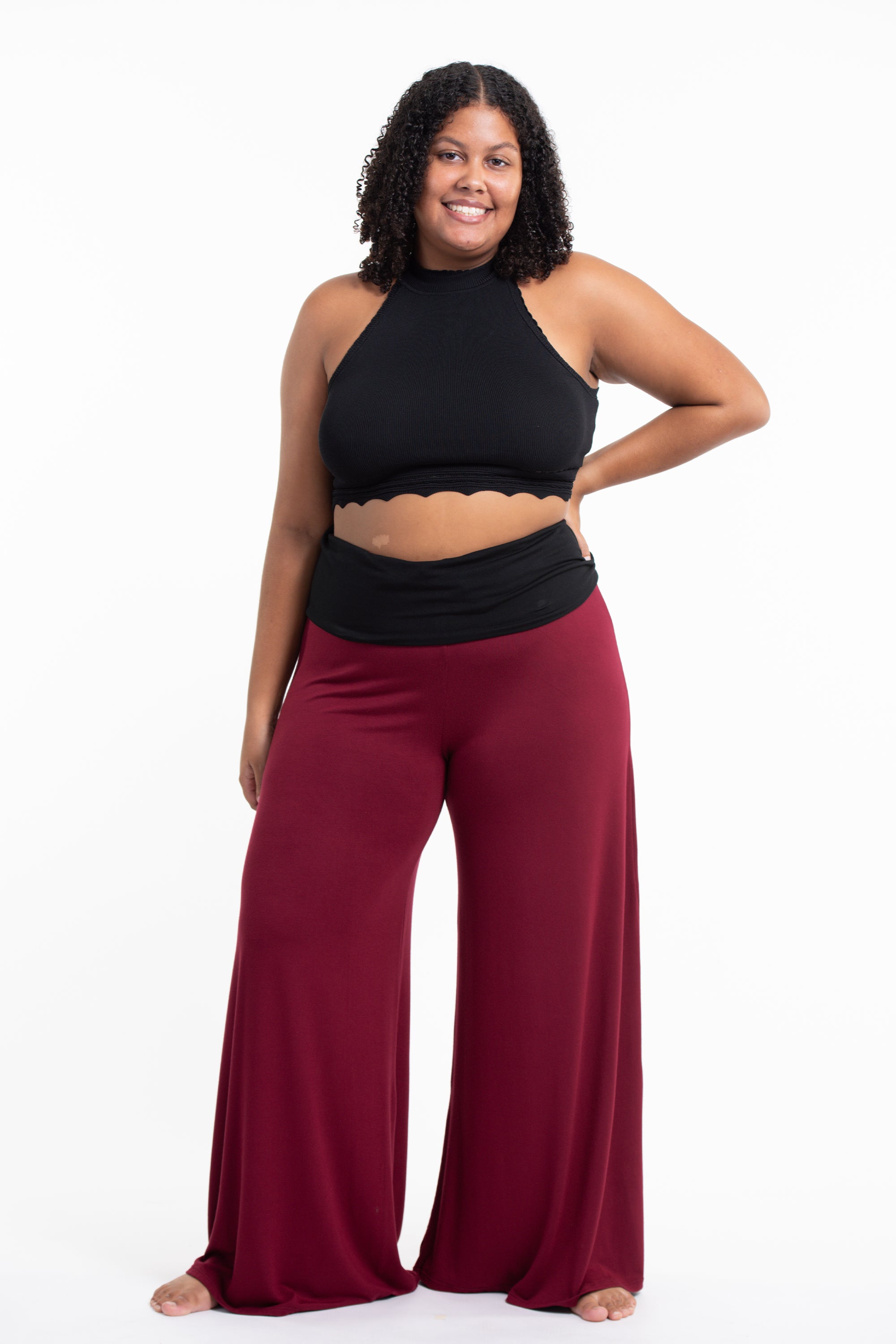 Plus Size Wide Leg Palazzo Harem Pants Cotton Spandex in Solid