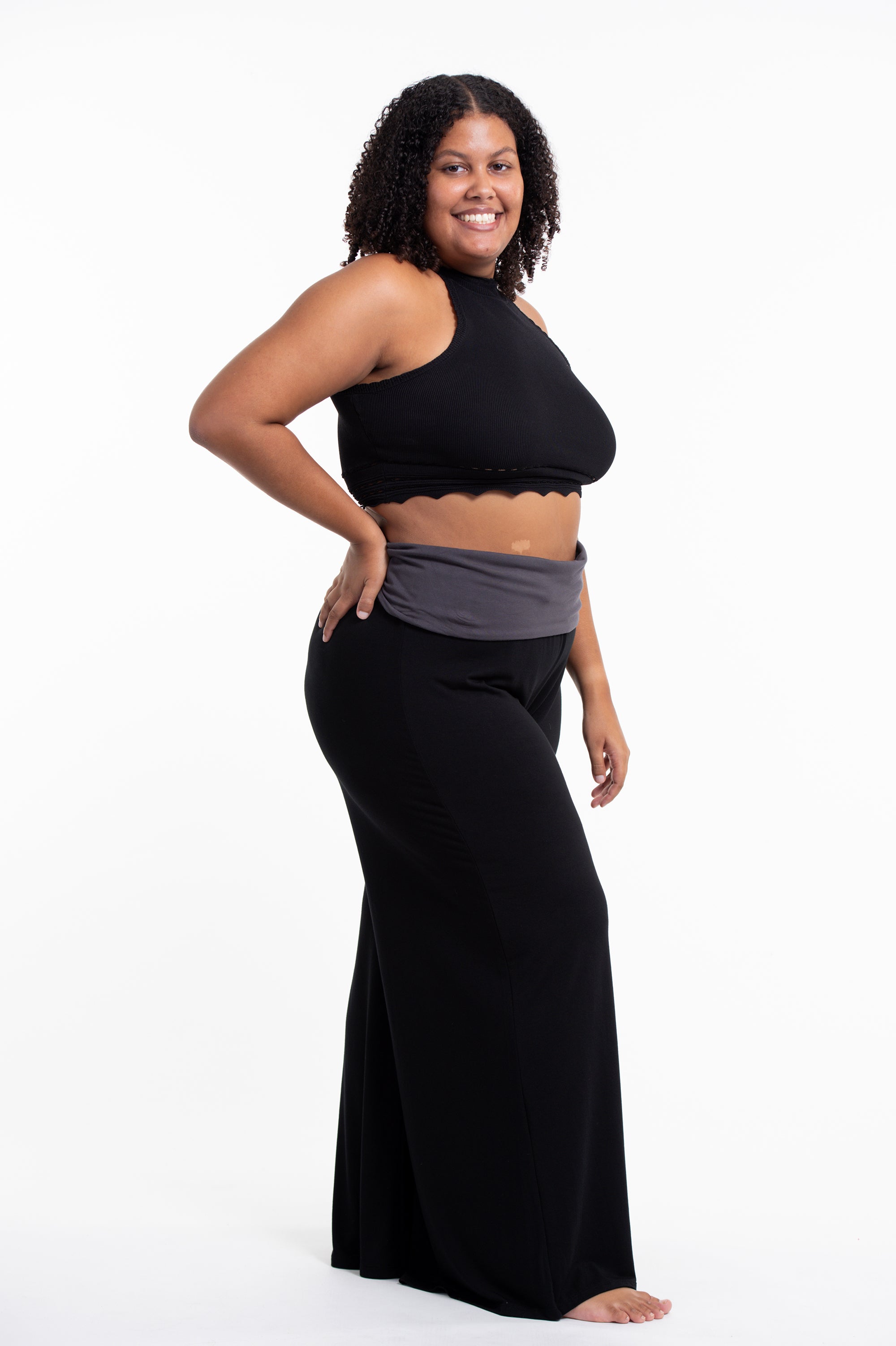 Plus Size Mandala Print Wide Leg Palazzo Harem Pants Cotton Spandex in Black