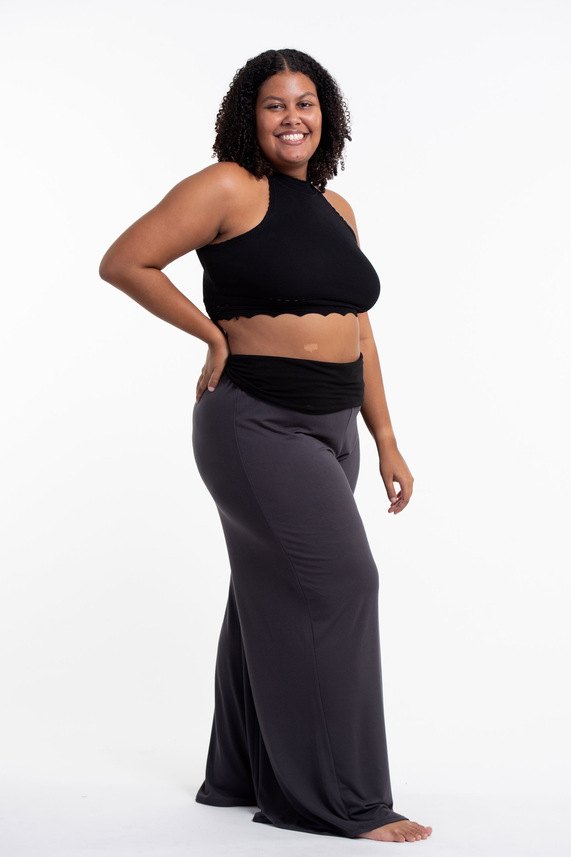 Plus Size Mandala Print Wide Leg Palazzo Harem Pants Cotton Spandex in Gray