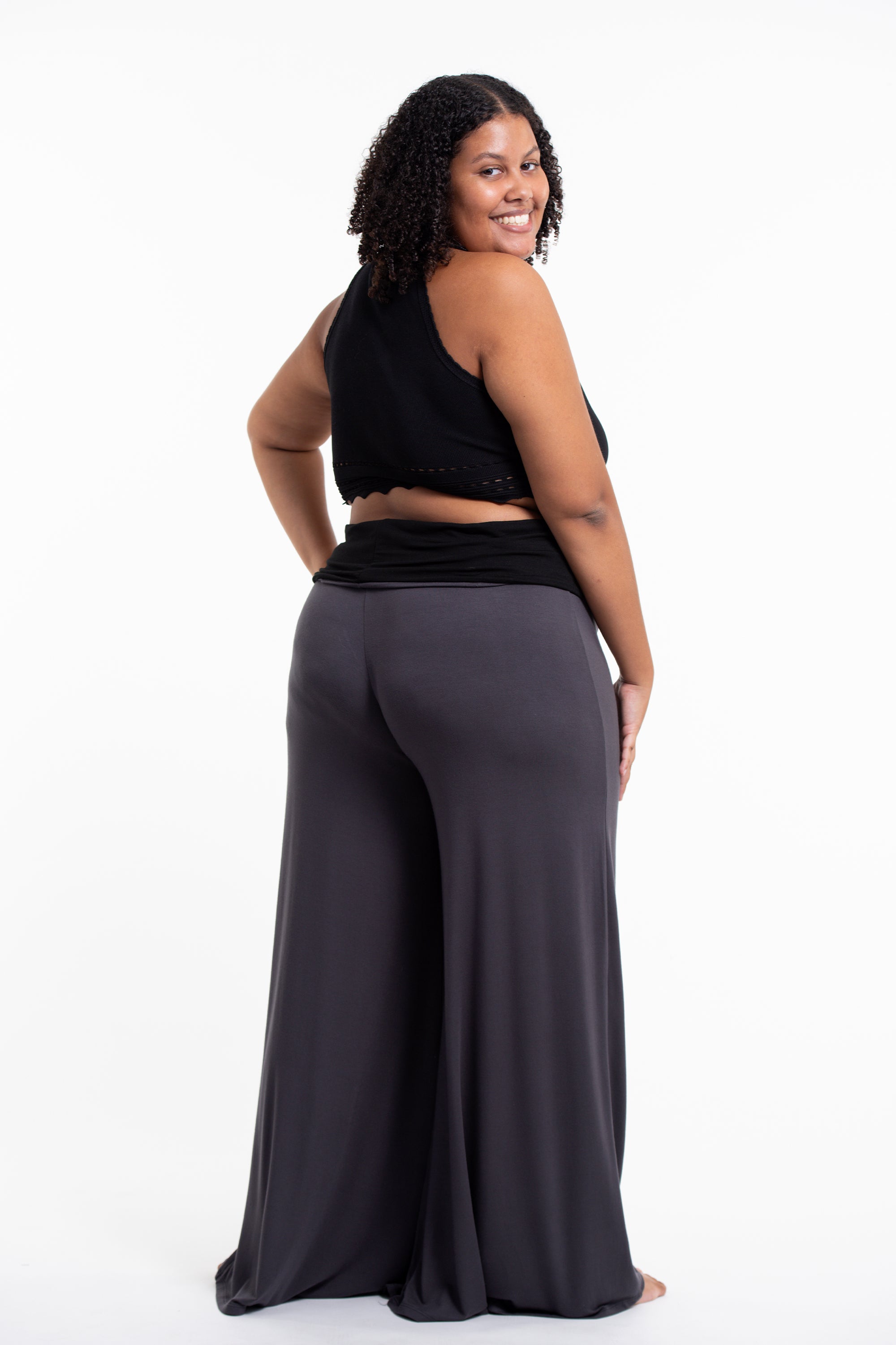 Plus Size Mandala Print Wide Leg Palazzo Harem Pants Cotton Spandex in Gray