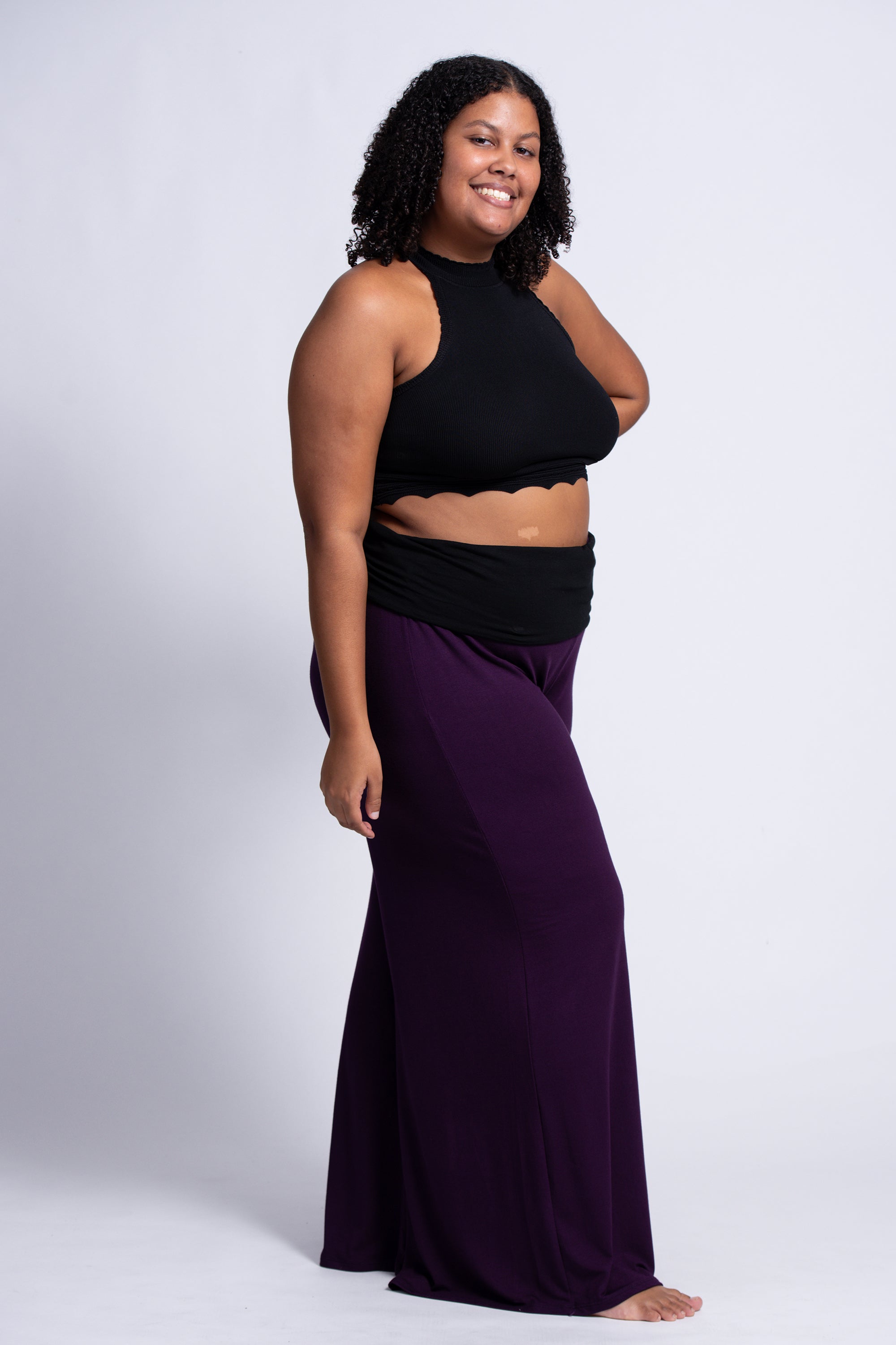 Plus Size Mandala Print Wide Leg Palazzo Harem Pants Cotton Spandex in Purple