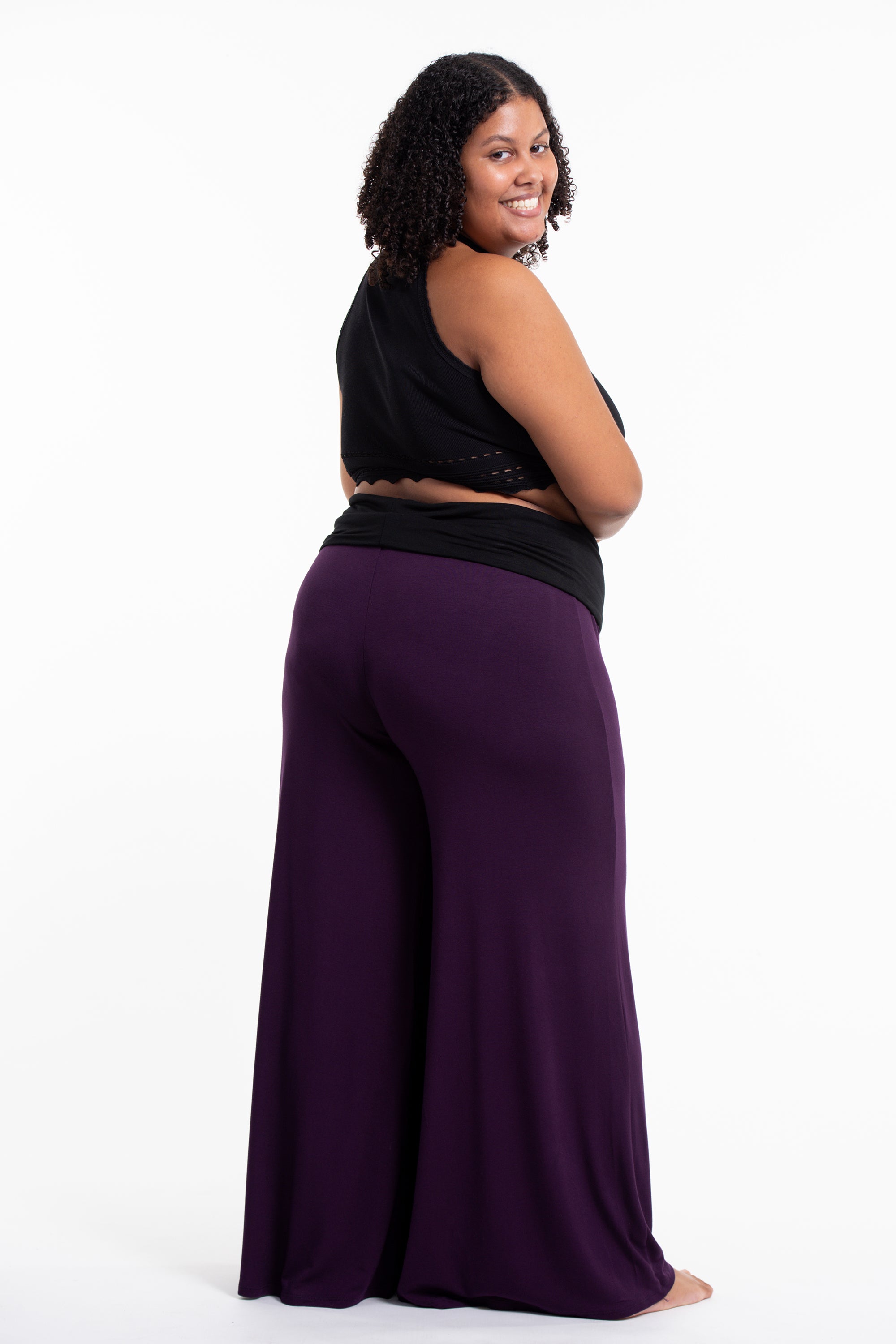 Plus Size Mandala Print Wide Leg Palazzo Harem Pants Cotton Spandex in Purple
