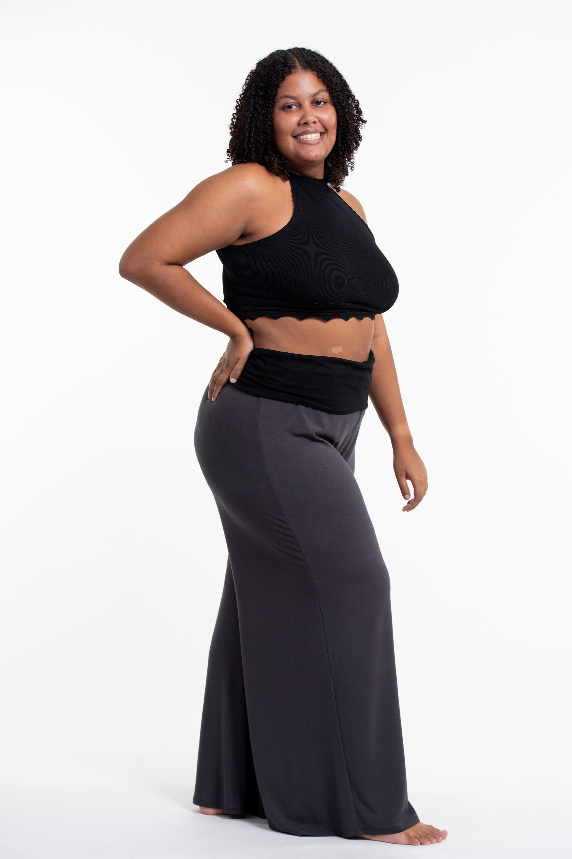 Plus Size Birds Print Wide Leg Palazzo Harem Pants Cotton Spandex in Gray