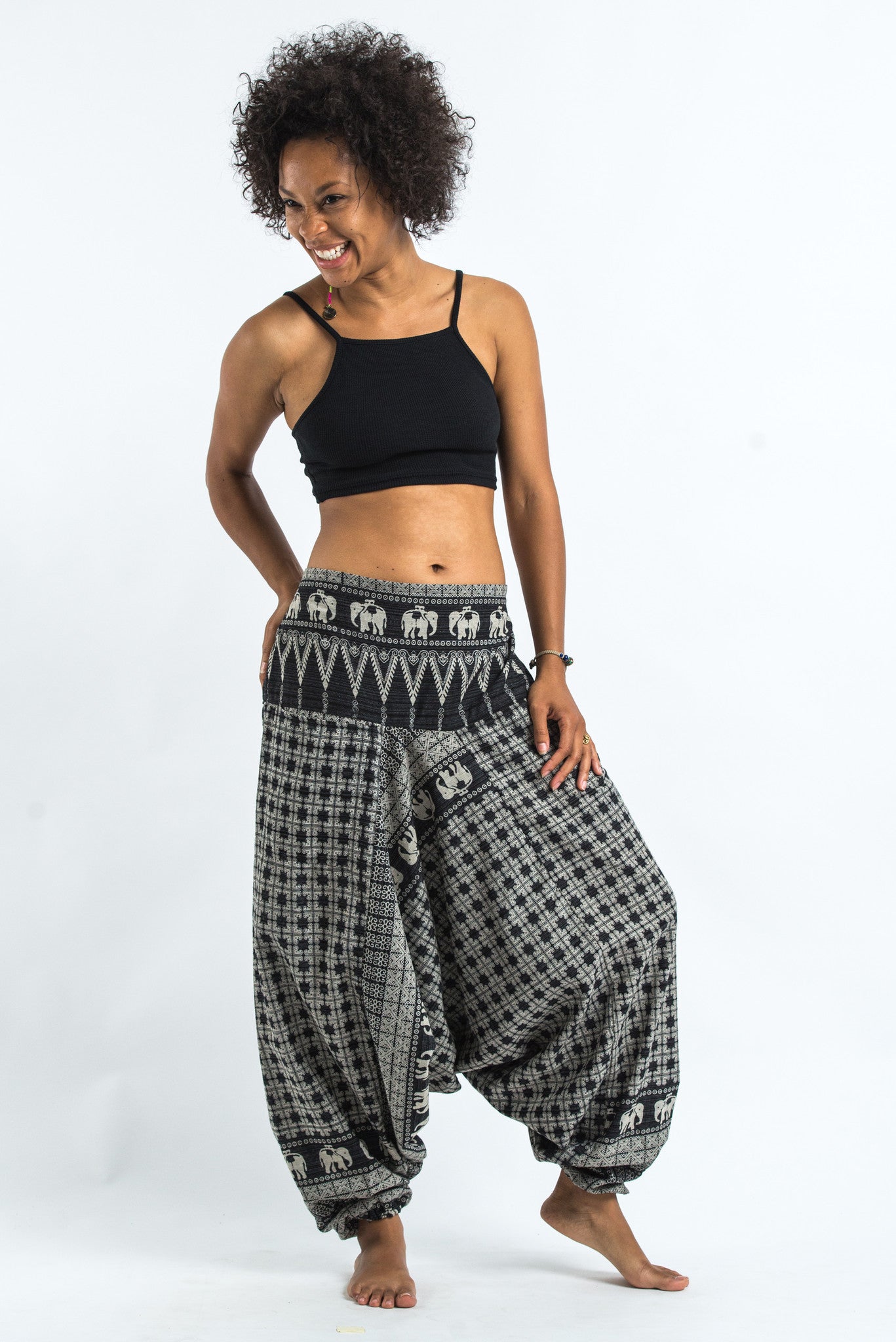 Elephant Print Drawstring Pants  Red