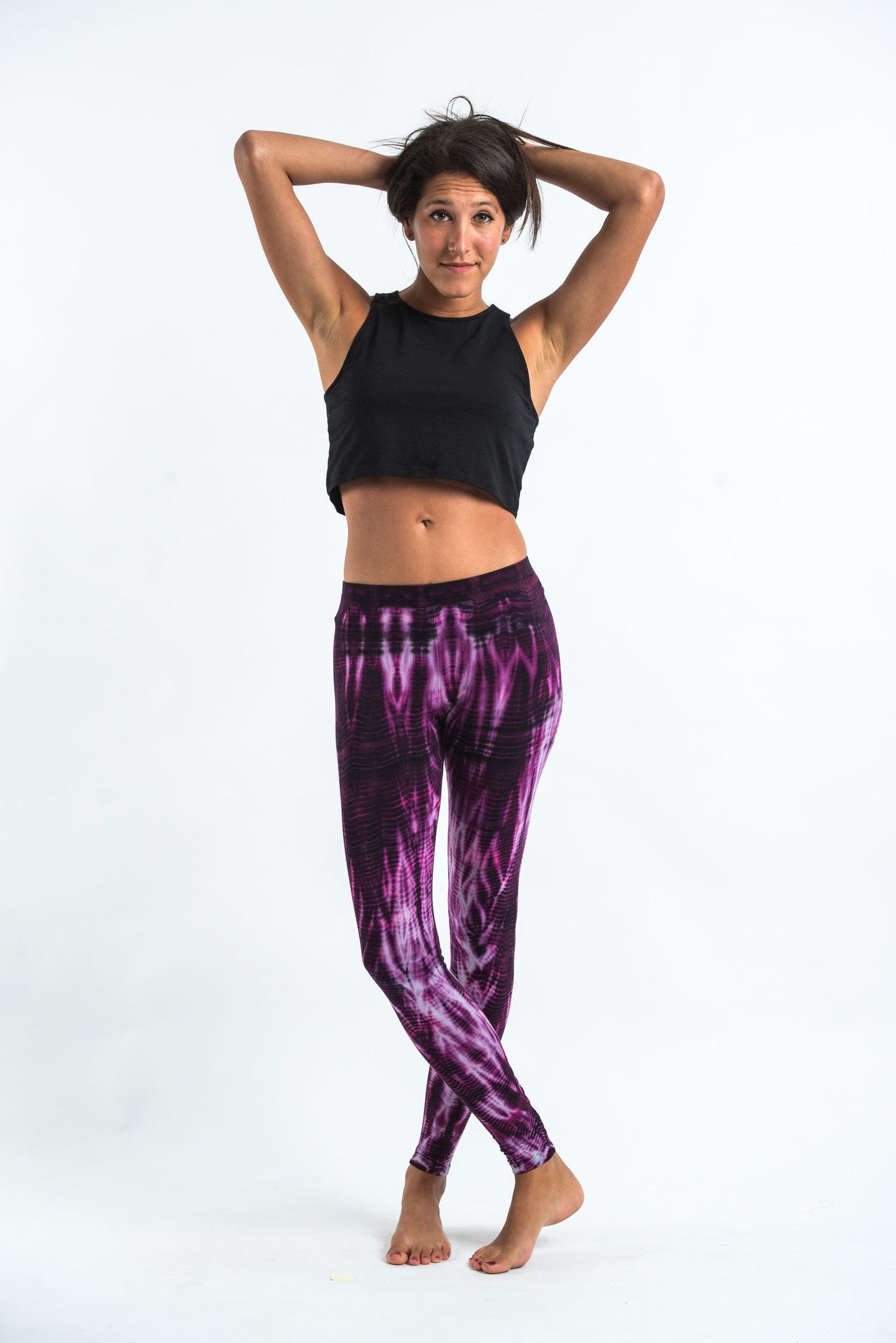 Lightning Stripes Tie Dye Cotton Leggings in Purple