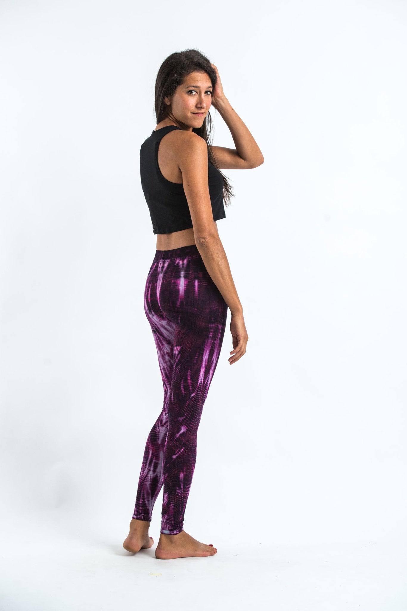 Lightning Stripes Tie Dye Cotton Leggings in Purple