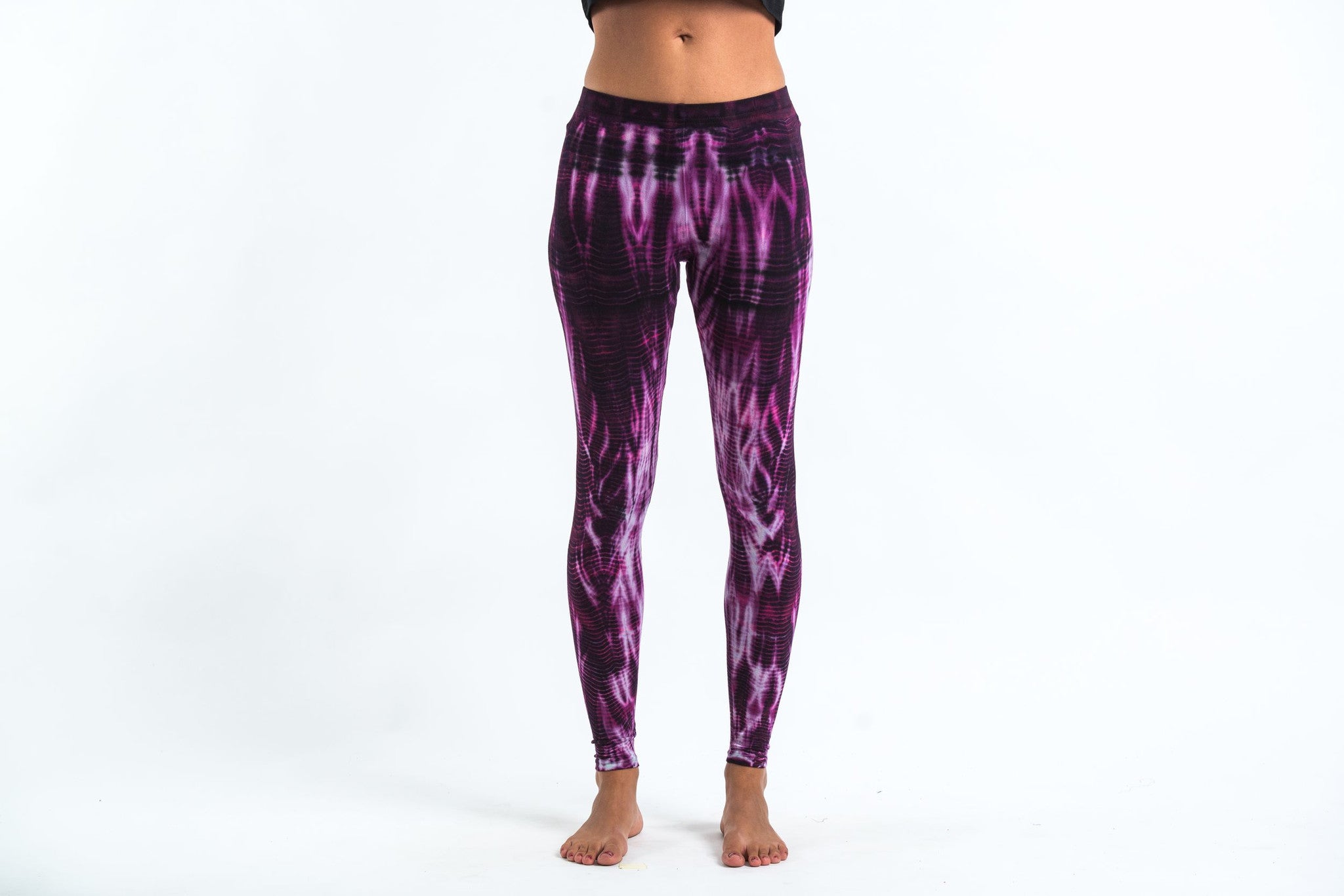Lightning Stripes Tie Dye Cotton Leggings in Purple