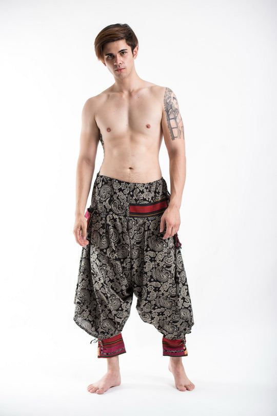 Paisley Hill Tribe Drawstring Men's Harem Pants with Ankle Straps