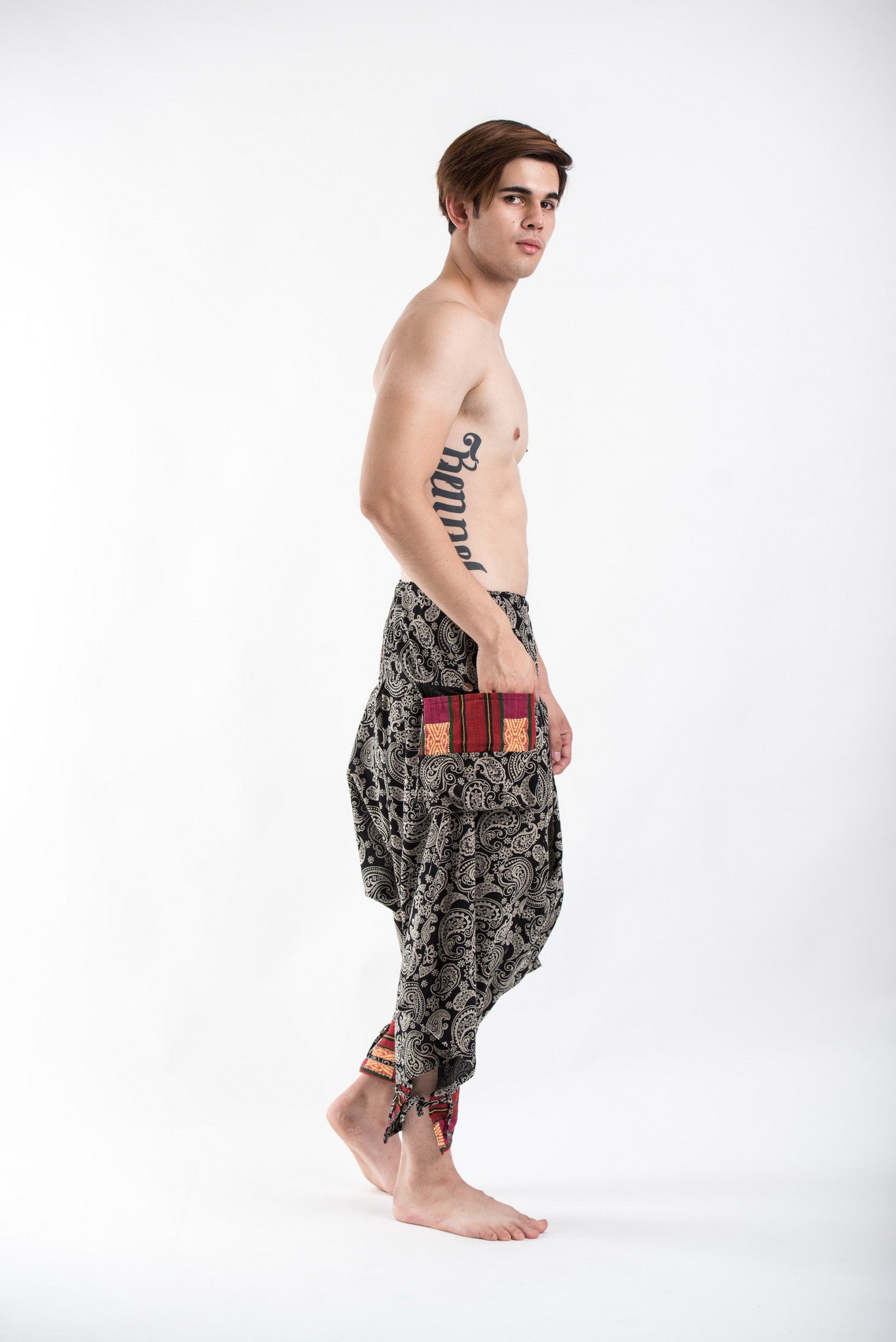 Paisley Hill Tribe Drawstring Men's Harem Pants with Ankle Straps