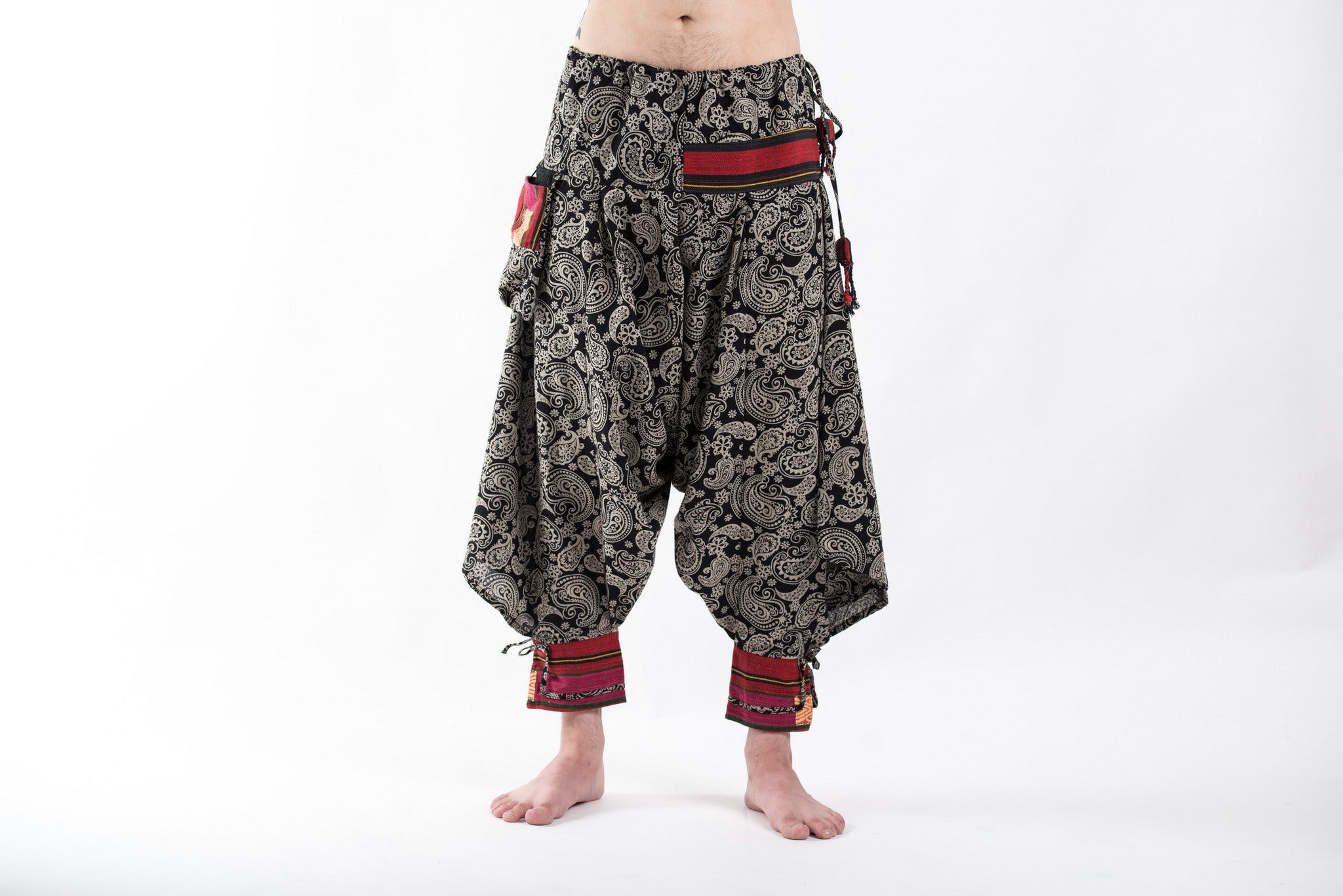 Paisley Hill Tribe Drawstring Men's Harem Pants with Ankle Straps