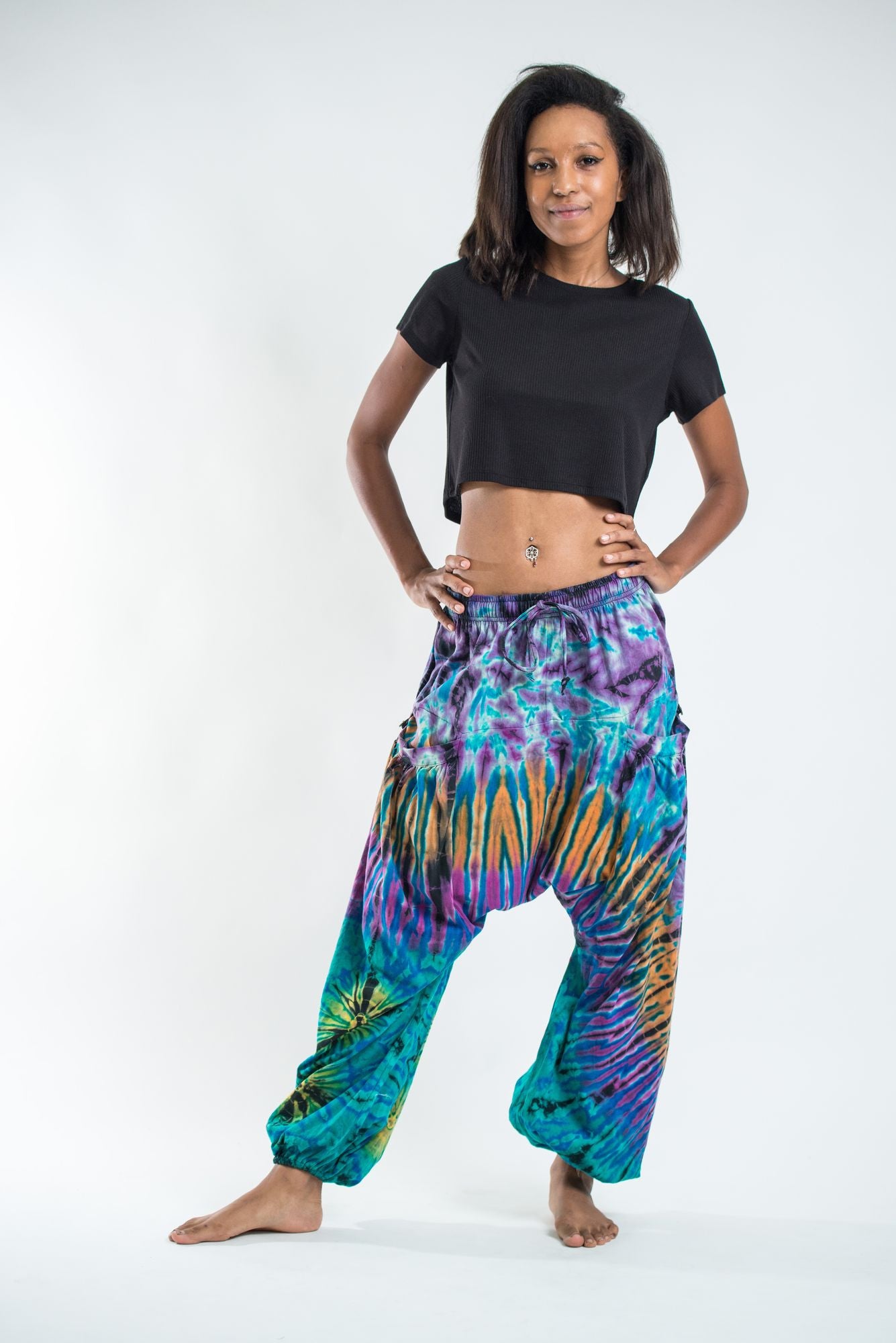 Tie Dye Cotton Women Harem Pants in Blue Purple 1