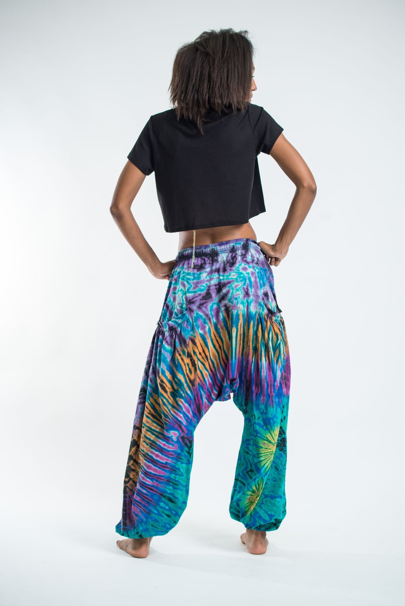 Tie Dye Cotton Women Harem Pants in Blue Purple 1