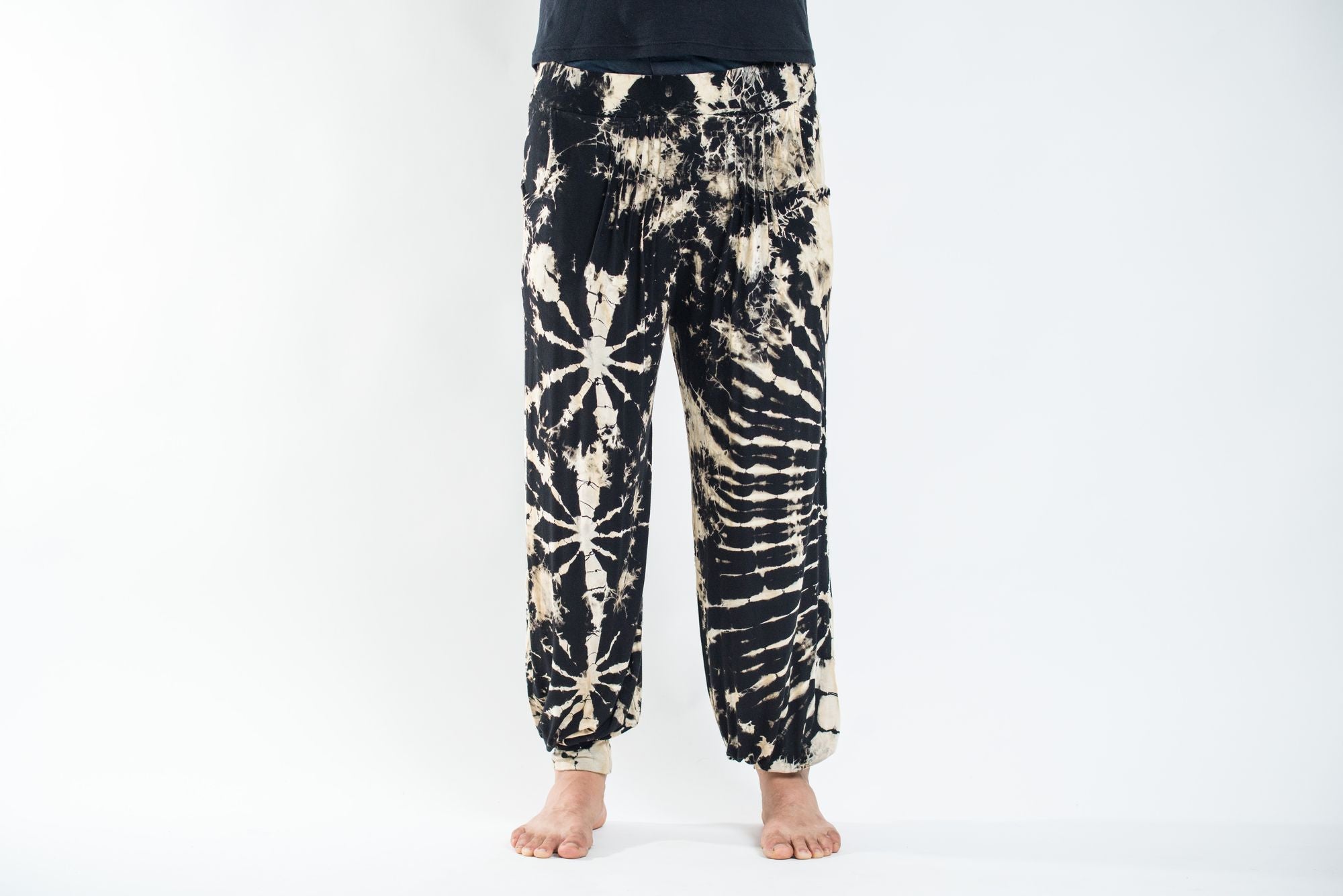 Soft Flex Mens Tie Dye Harem Pants in Black and White