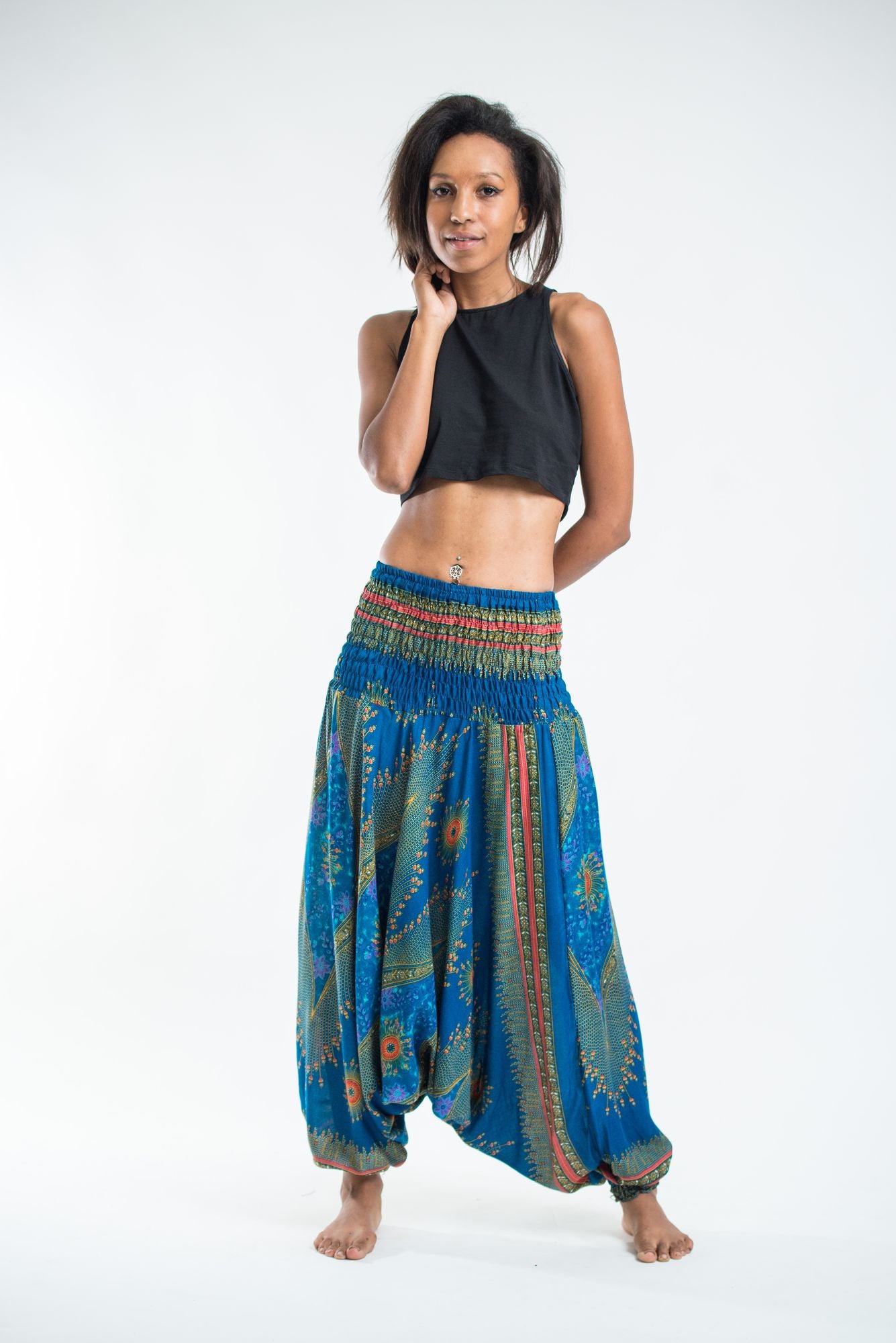 Peacock Eye 2-in-1 Jumpsuit Harem Pants in Blue