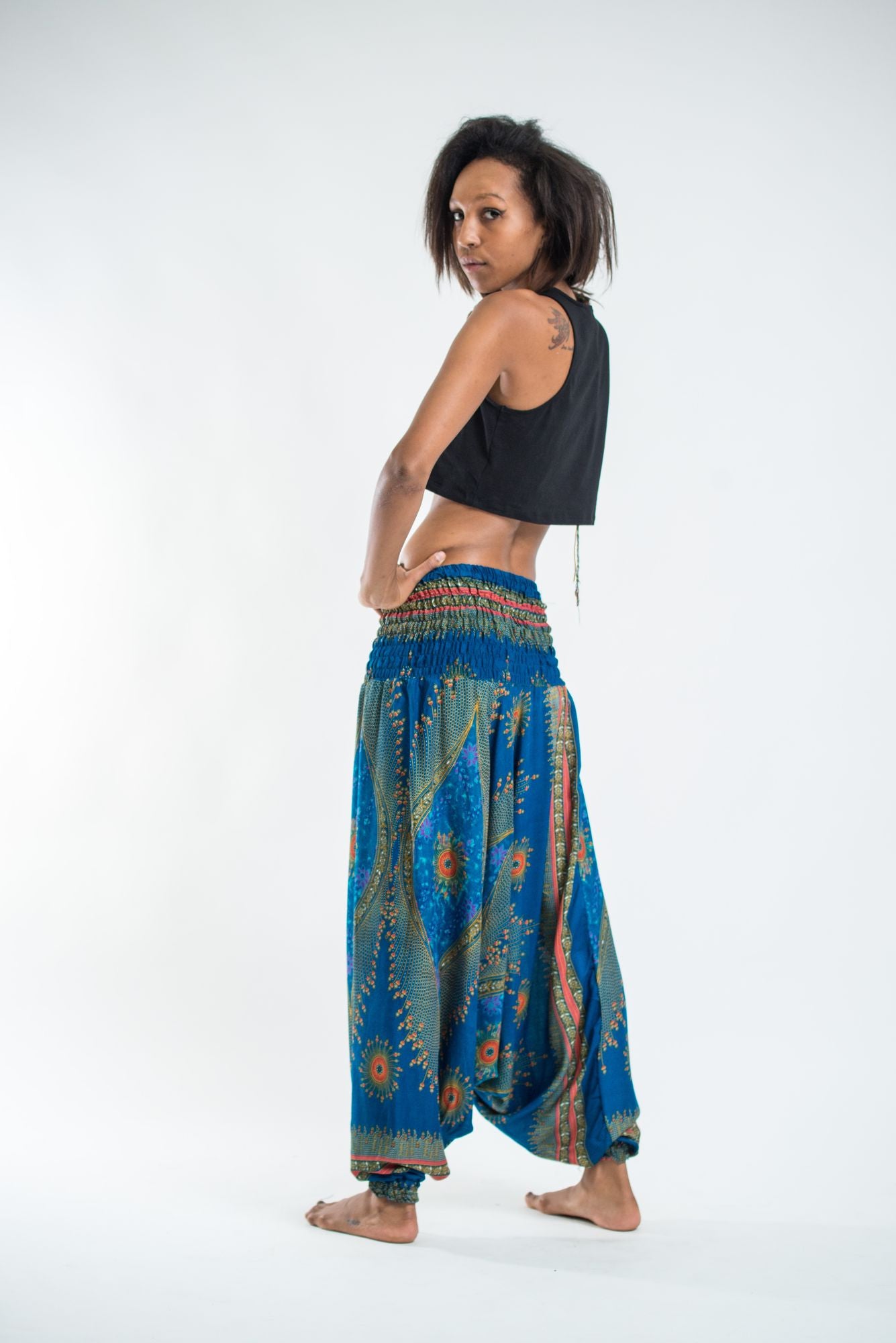 Peacock Eye 2-in-1 Jumpsuit Harem Pants in Blue