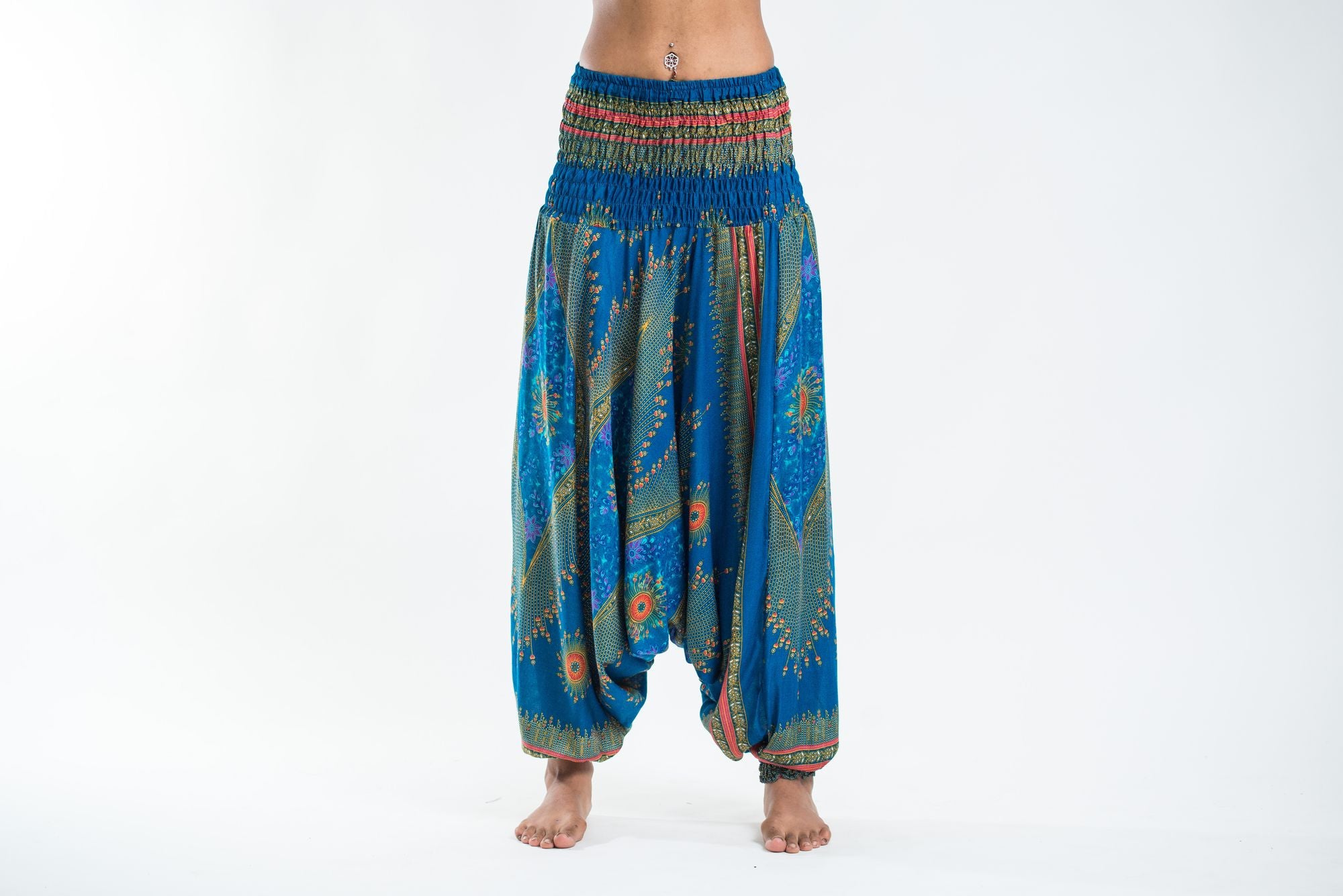 Peacock Eye 2-in-1 Jumpsuit Harem Pants in Blue