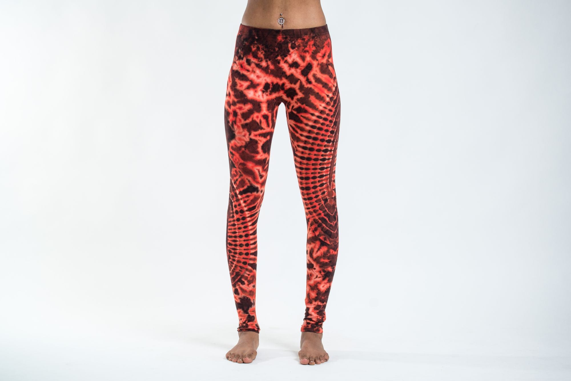 Oval Swirls Tie Dye Cotton Leggings in Red