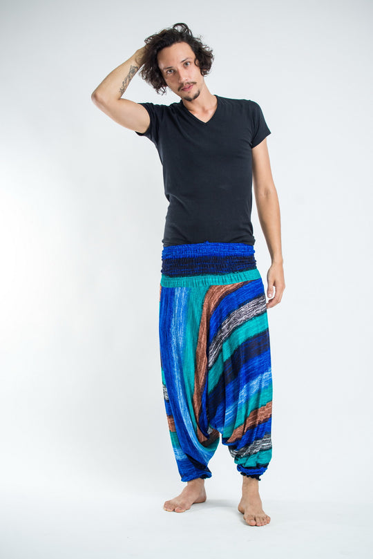 Boho Striped Drop Crotch Men's Harem Pants in Turquoise