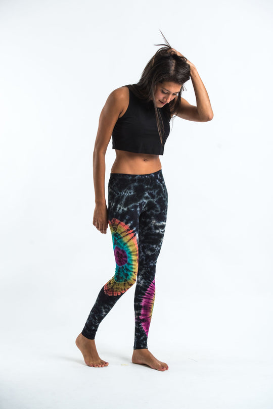 Oval Swirls Tie Dye Cotton Leggings in Festival Black
