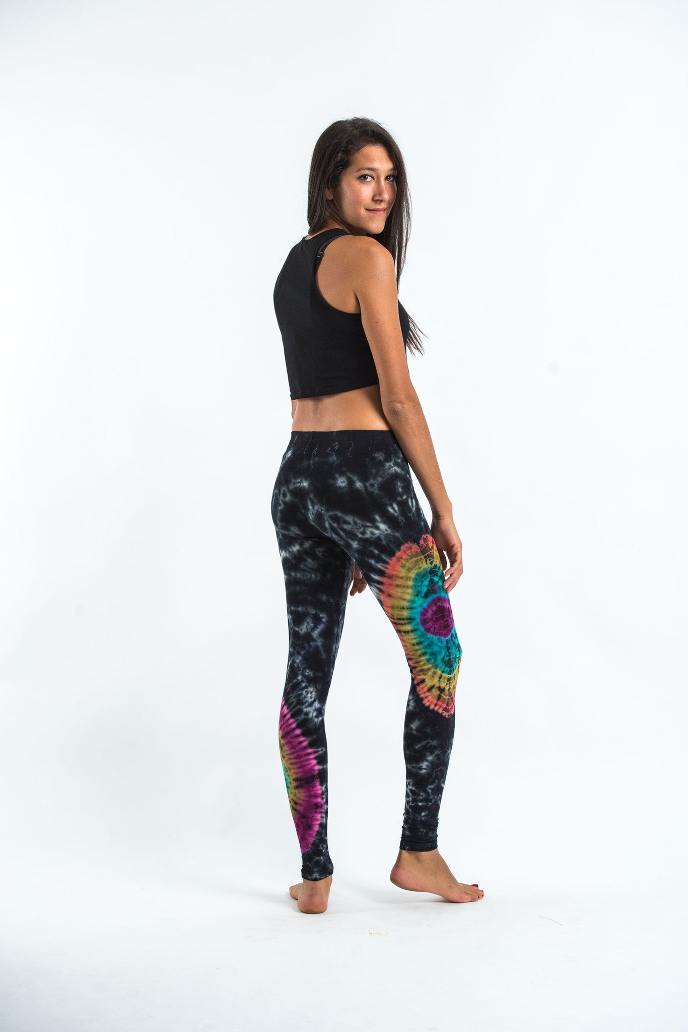 Oval Swirls Tie Dye Cotton Leggings in Festival Black