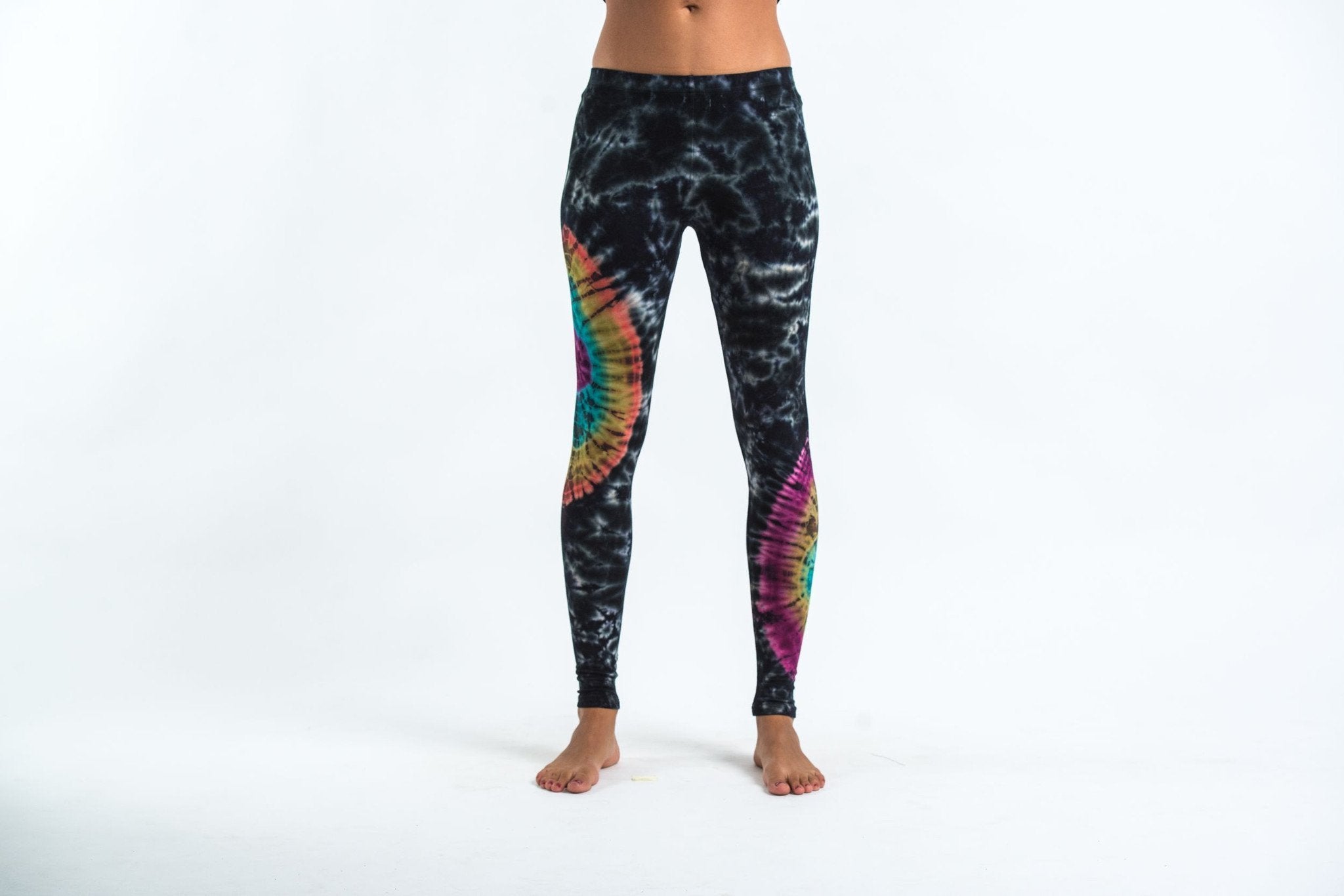 Oval Swirls Tie Dye Cotton Leggings in Festival Black