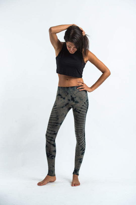 Oval Swirls Tie Dye Cotton Leggings in Stone Black