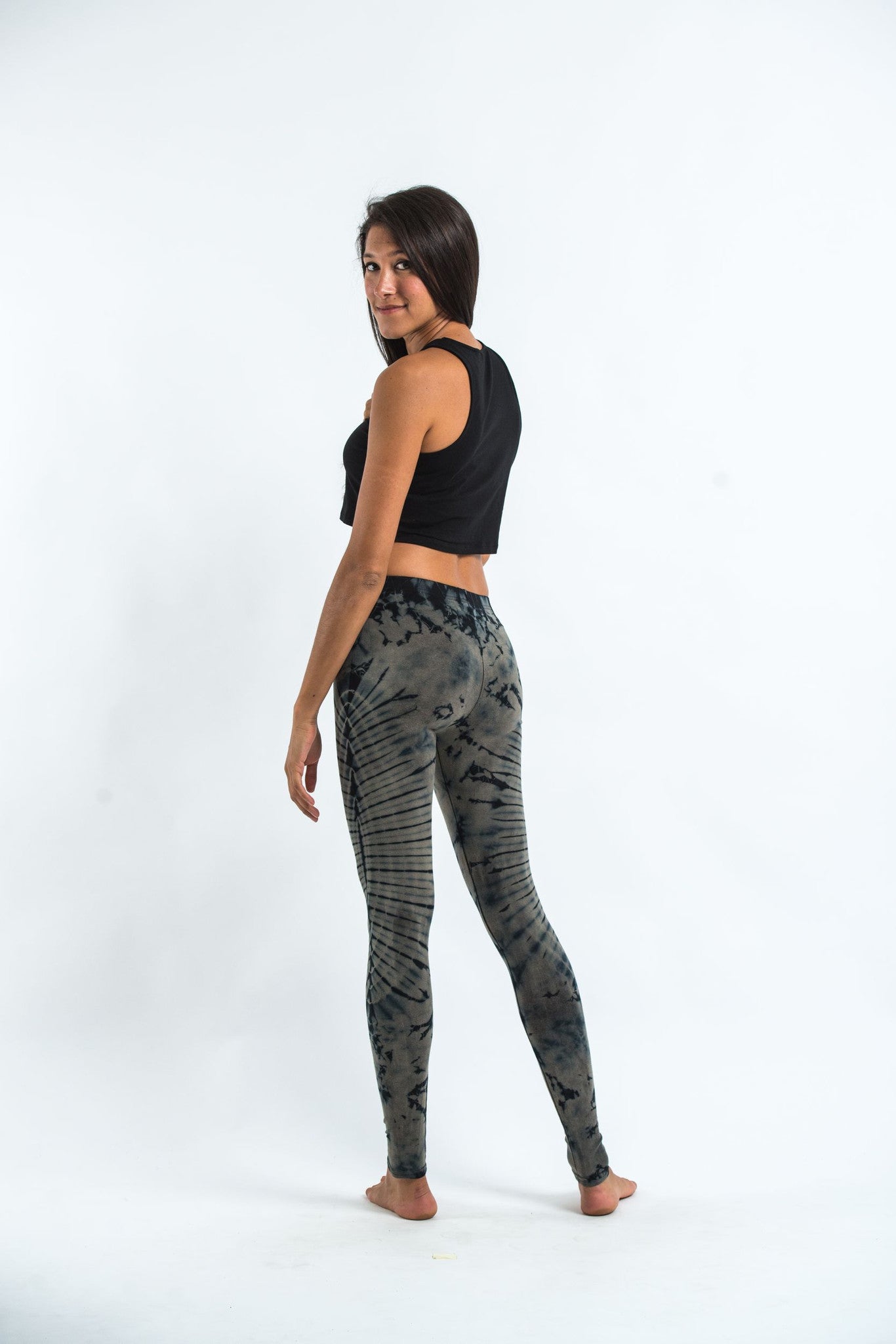 Oval Swirls Tie Dye Cotton Leggings in Stone Black