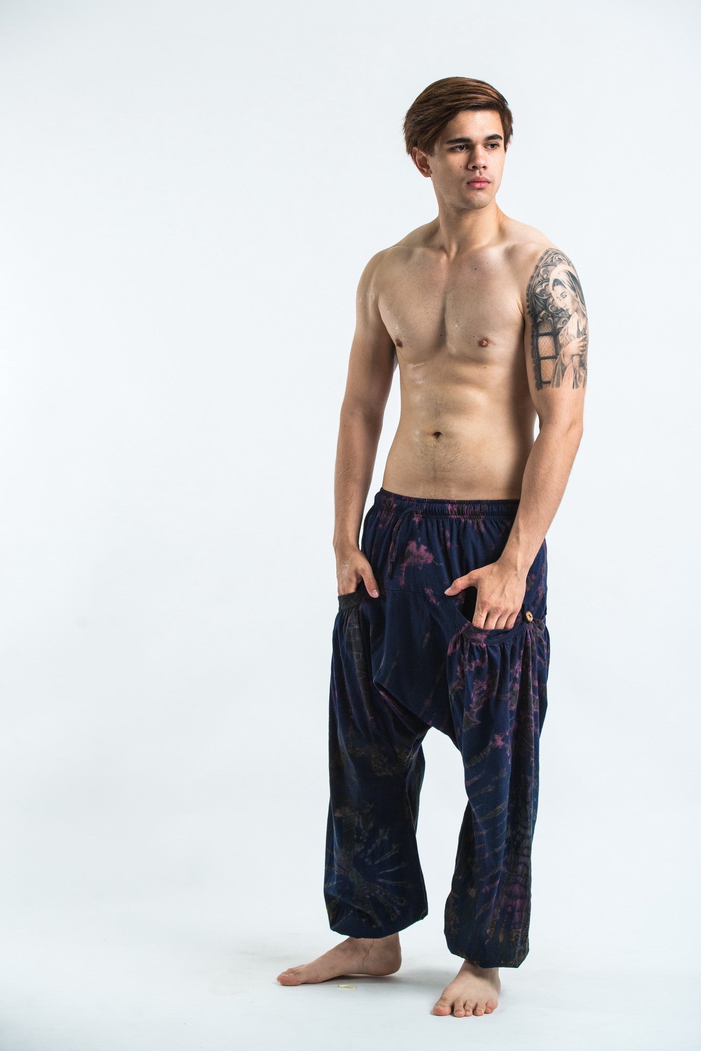 Tie Dye Cotton Men Harem Pants in Navy