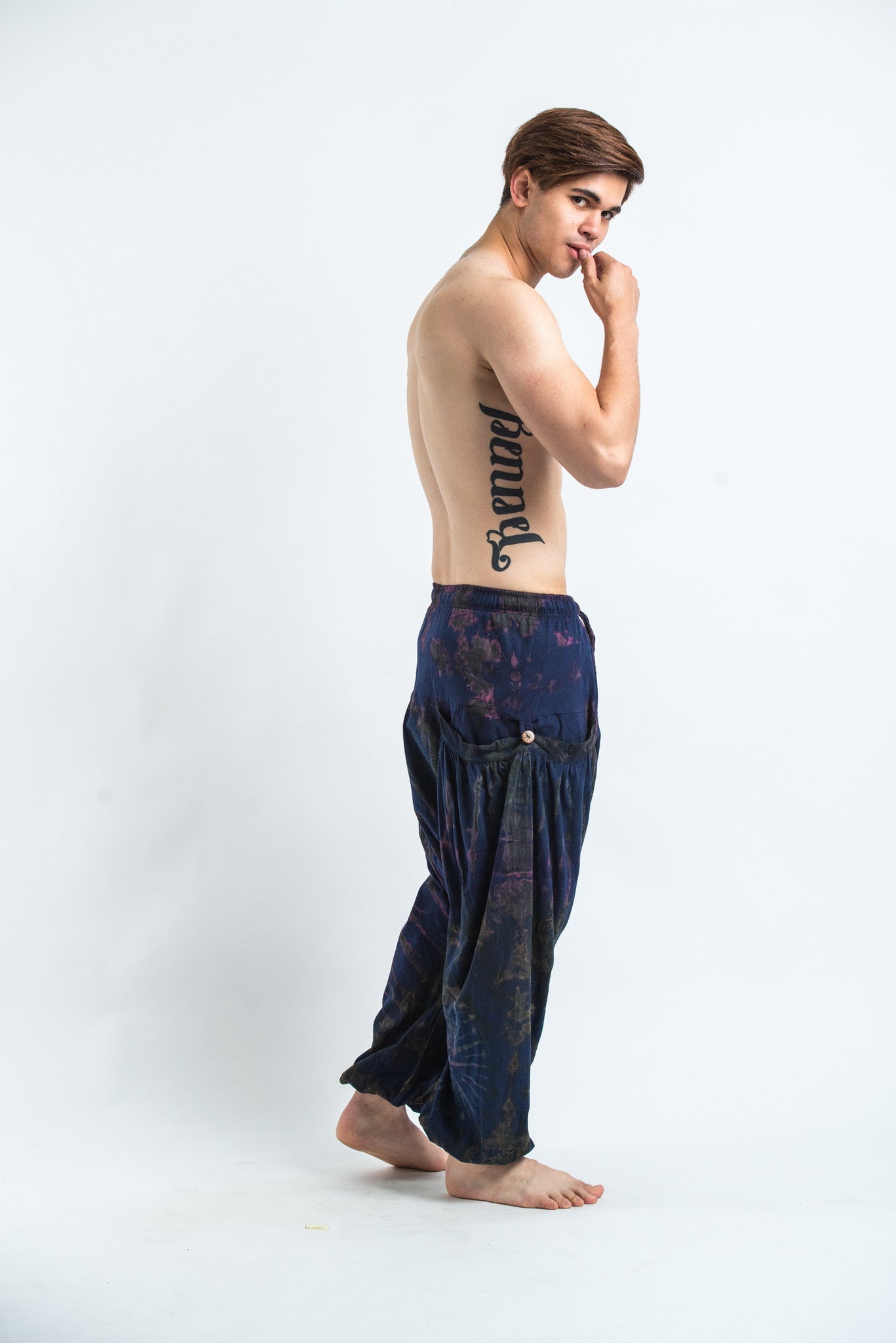 Tie Dye Cotton Men Harem Pants in Navy