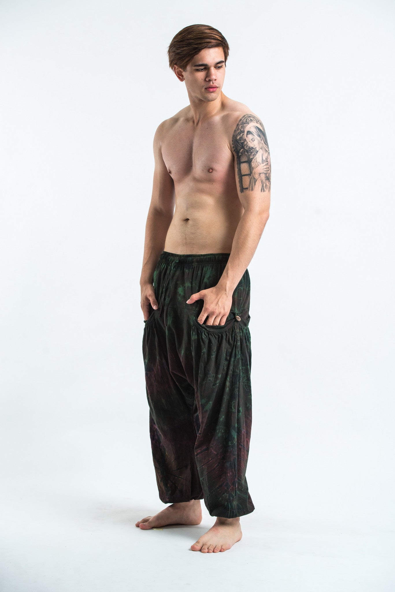 Tie Dye Cotton Men Harem Pants in Dark Teal