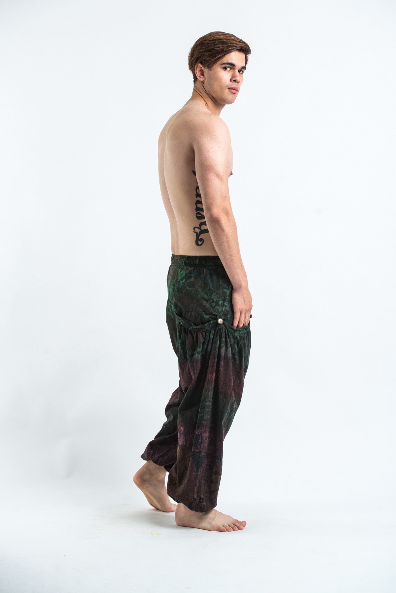 Tie Dye Cotton Men Harem Pants in Dark Teal