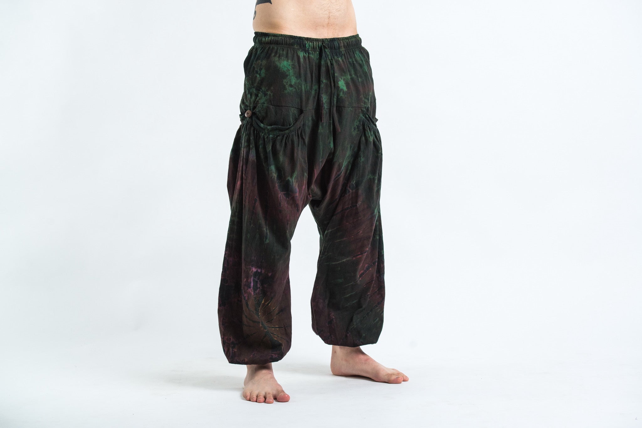 Tie Dye Cotton Men Harem Pants in Dark Teal