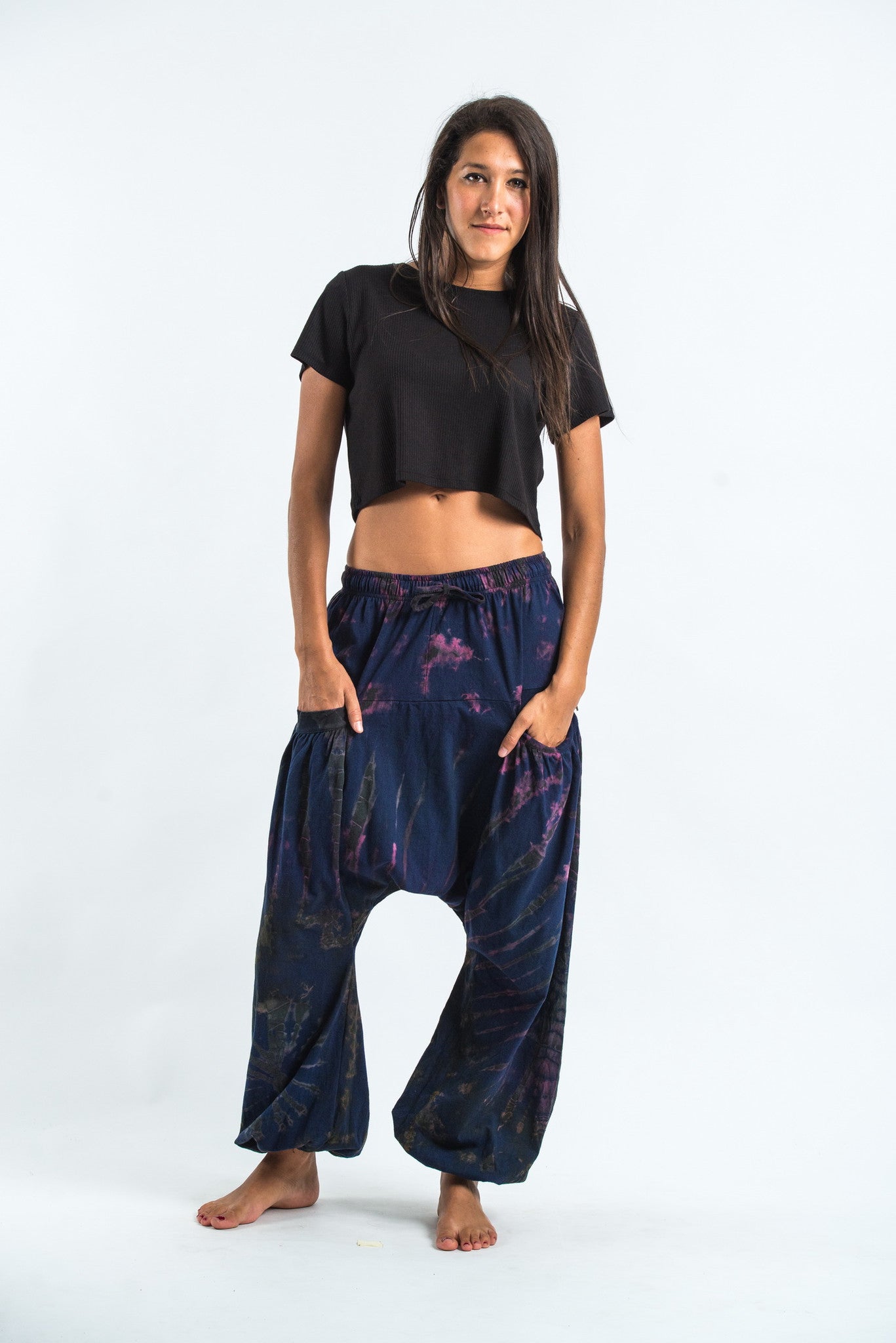 Tie Dye Cotton Women Harem Pants in Navy