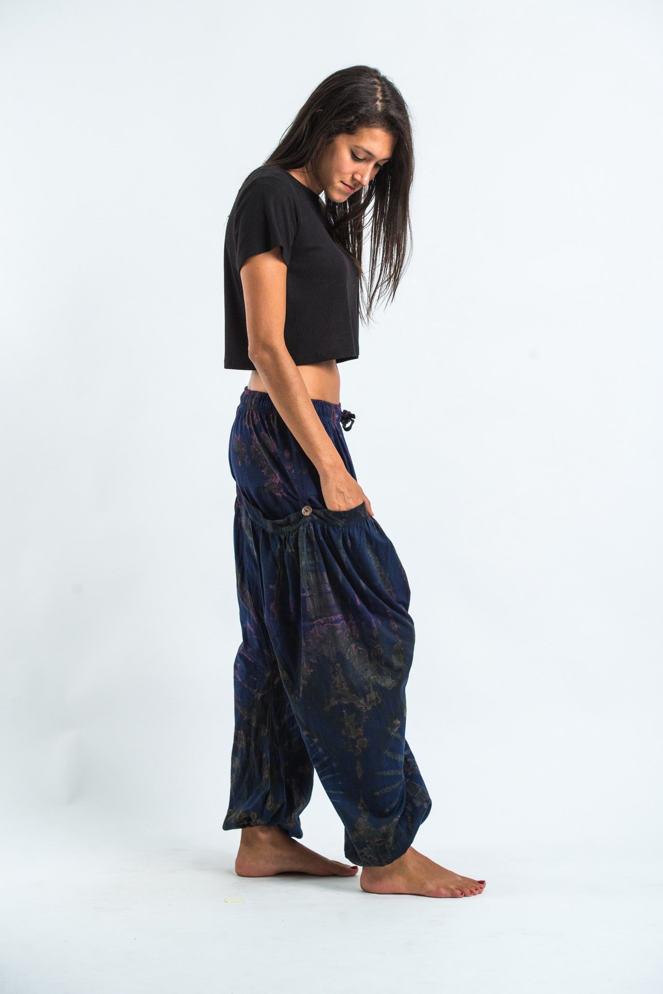 Tie Dye Cotton Women Harem Pants in Navy