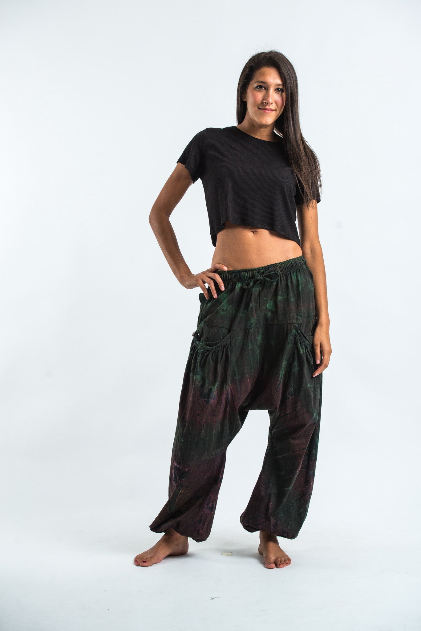 Tie Dye Cotton Women Harem Pants in Dark Teal