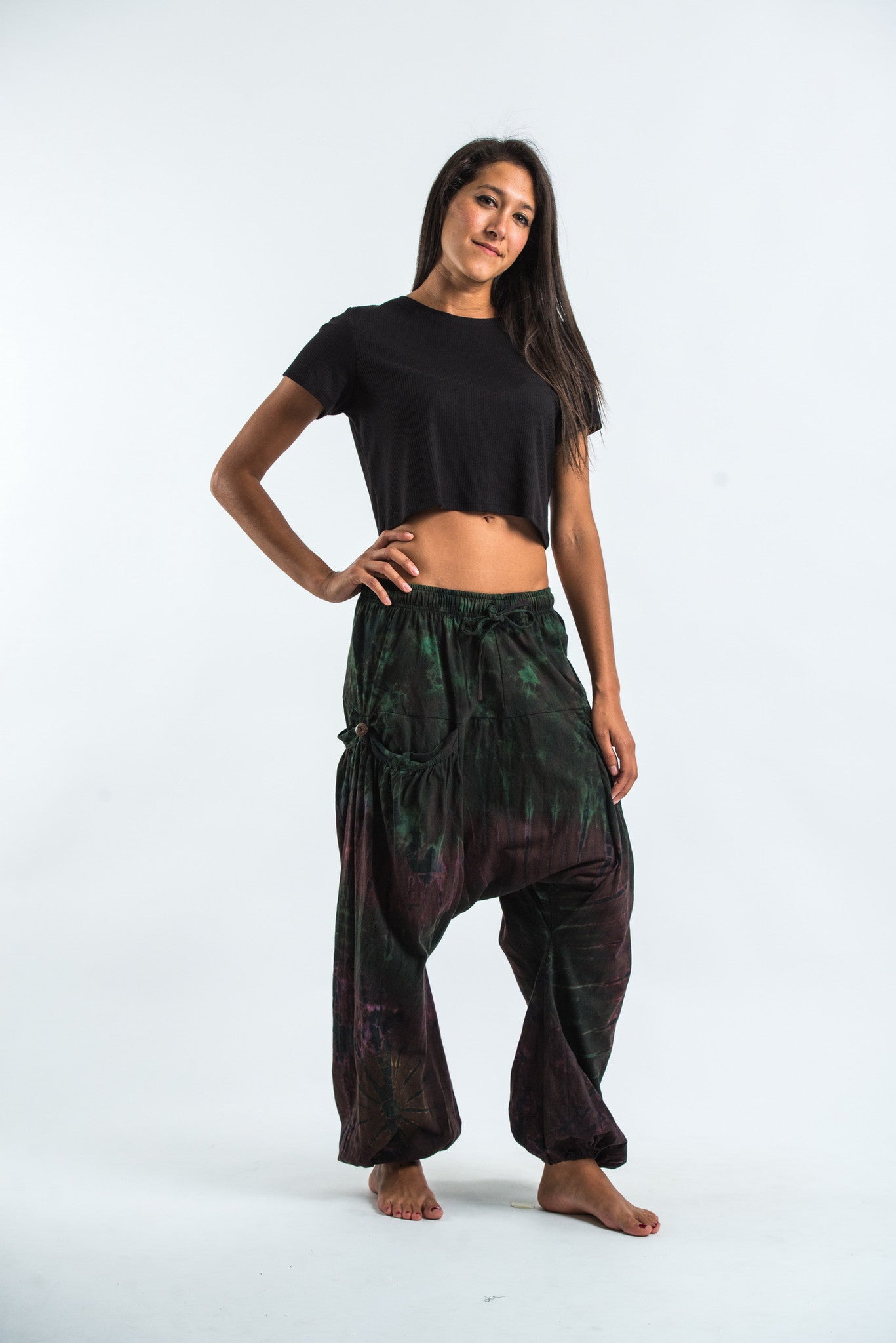 Tie Dye Cotton Women Harem Pants in Dark Teal