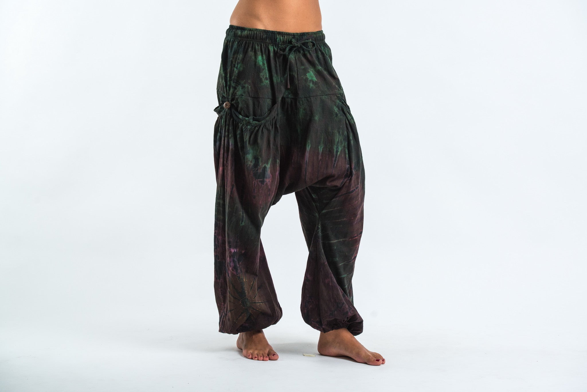 Tie Dye Cotton Women Harem Pants in Dark Teal