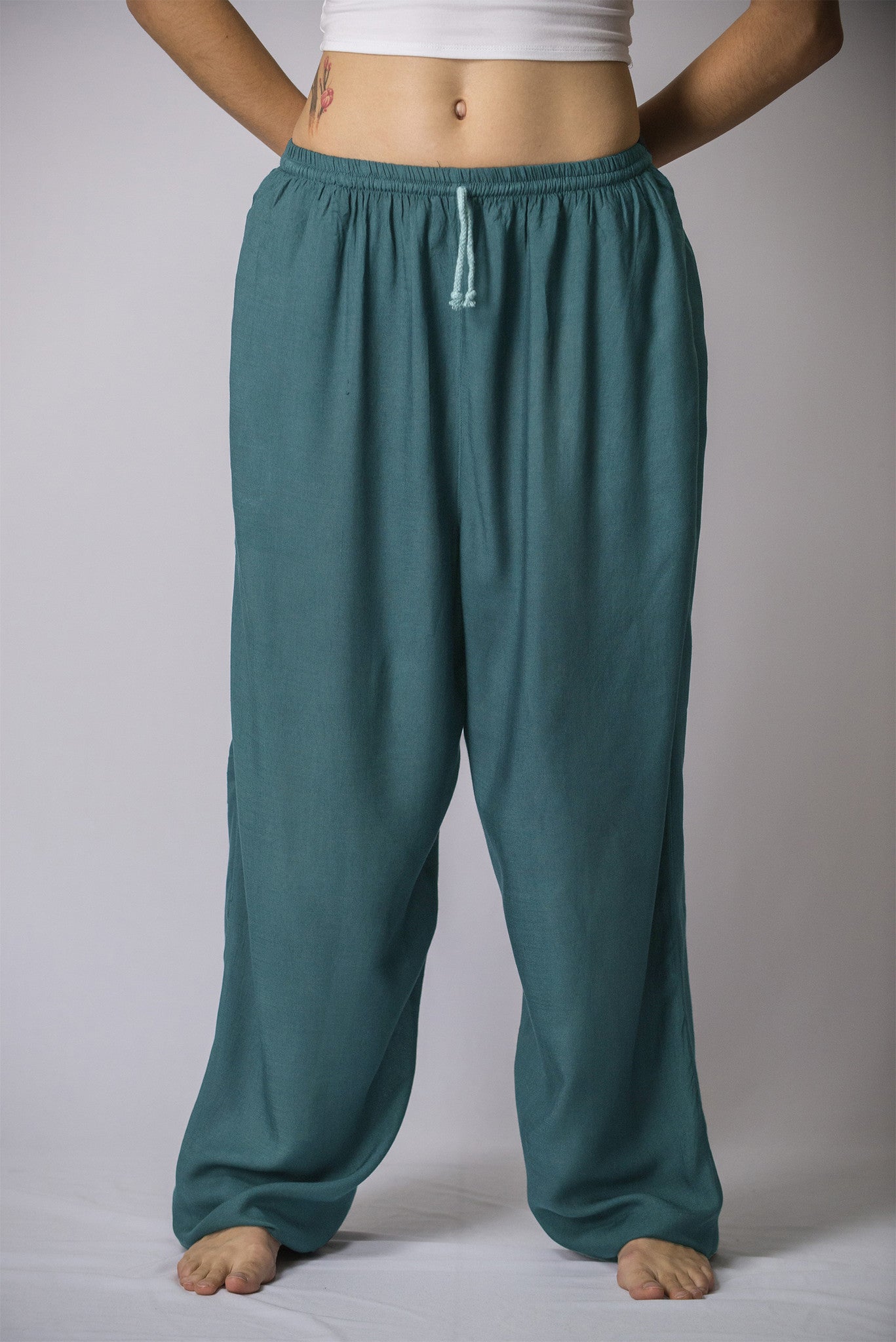 Solid Color Drawstring Women's Yoga Massage Pants in Dark Teal