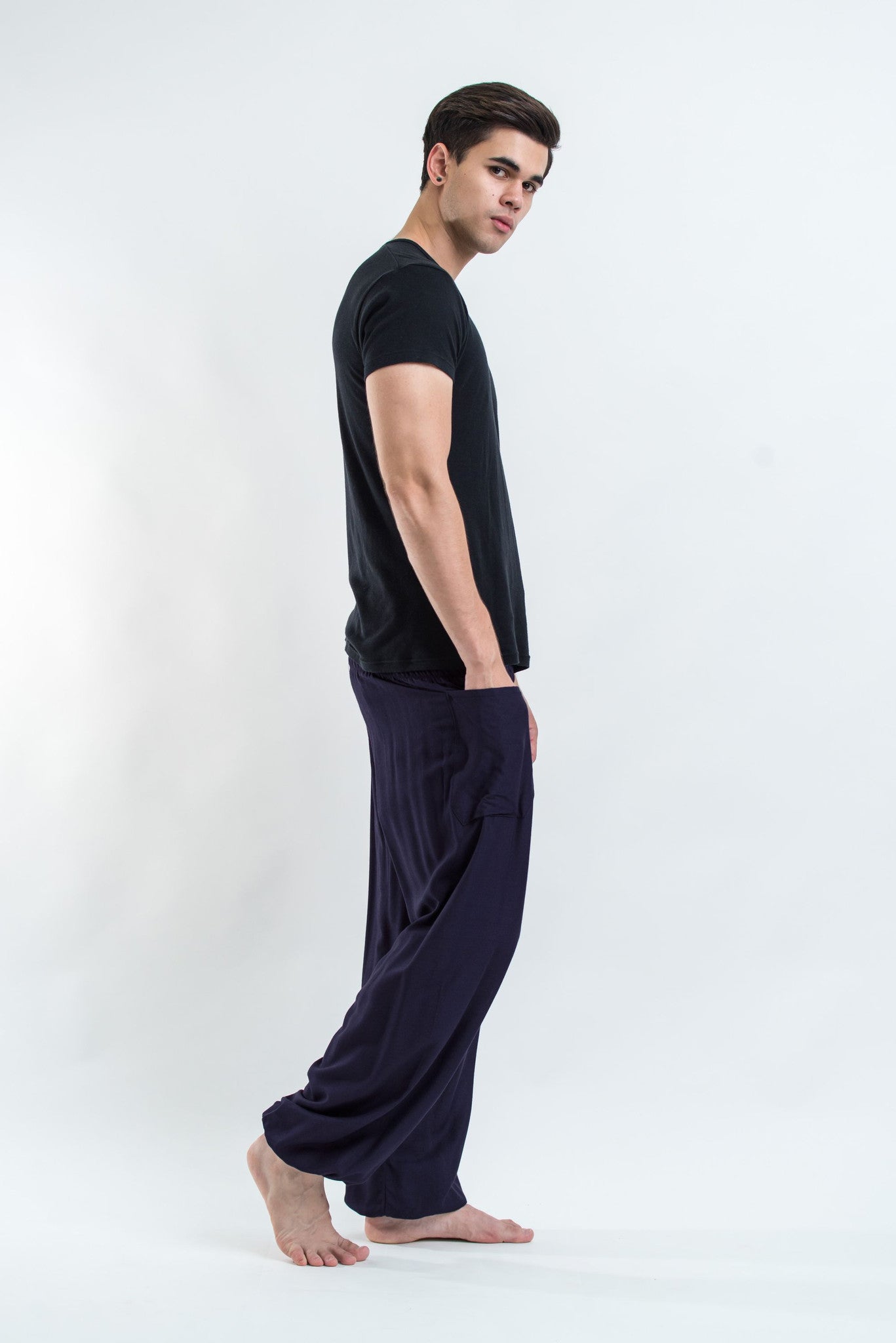 Solid Color Men's Harem Pants in Blue