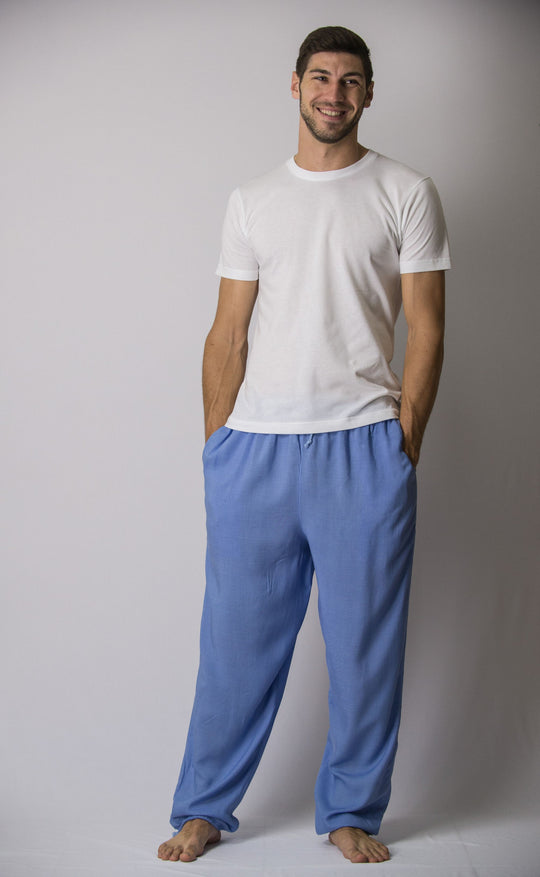 Solid Color Drawstring Men's Yoga Massage Pants in Blue