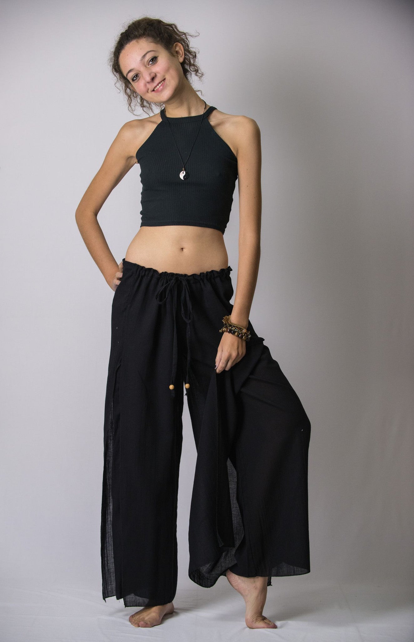 Women's Thai Harem Double Layers Palazzo Pants in Solid Black – Harem Pants