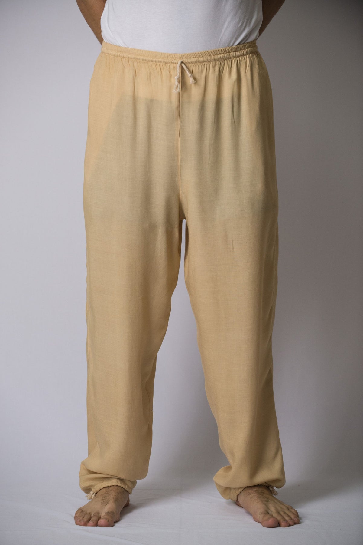 Solid Color Drawstring Men's Yoga Massage Pants in Cream – Harem Pants